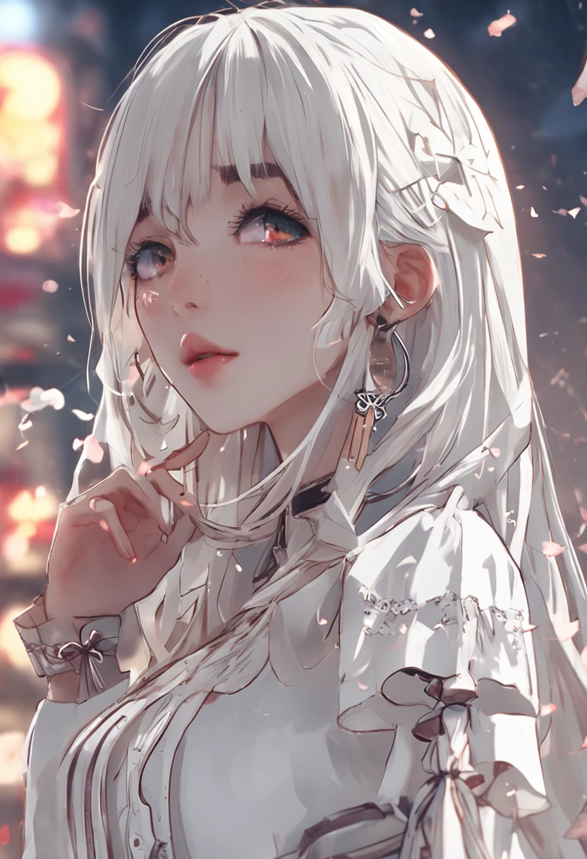 White hair, Anime Beautiful Girl，Long white stockings，Superskirt，Shopping