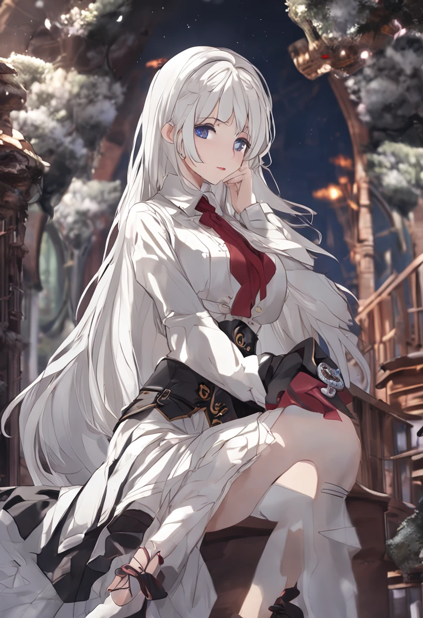 ((masterpiece,best quality,detailed)), 4k,8k,highres, 1girl, solo, <lora:majoNoTabitabiElaina_v20:0.8>, elaina, majo no tabitabi, white hair, ahoge, long hair, braid, blue eyes, shirt, sweater, broom, broom riding, large breasts, sky, starry sky, night, :D
