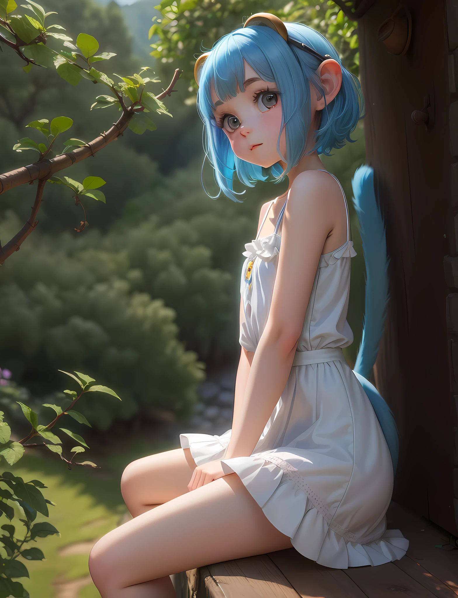 (((chibi 3d)))1 rapariga、Pedras preciosas、耳Nipple Ring、Long、miku hatsune、hairstyle on、off shoulders、double tails、a necklace、daytime、green grass、Skysky、green grass、独奏、green grass、s lips、The upper part of the body、off shoulders、poor、full of shyness、Kaslan Big Eyes
