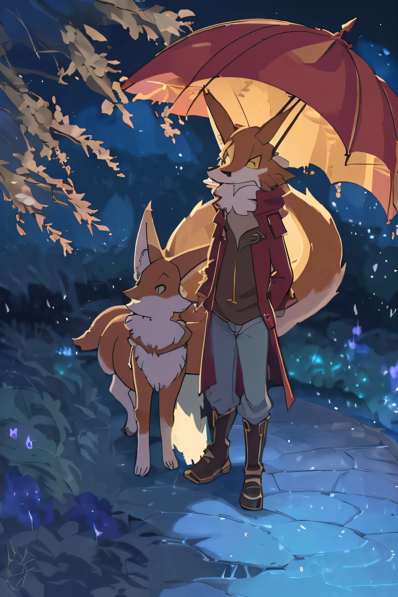 arte conceitual de personagem de videogame de fantasia, A fox wearing exploration clothes staring at the path in front of him with a compass in his hand,  fantasia, nevoeiro, Halation, florescer, dramatic atmosphere, filme de fantasia, Centrado, thirds rule