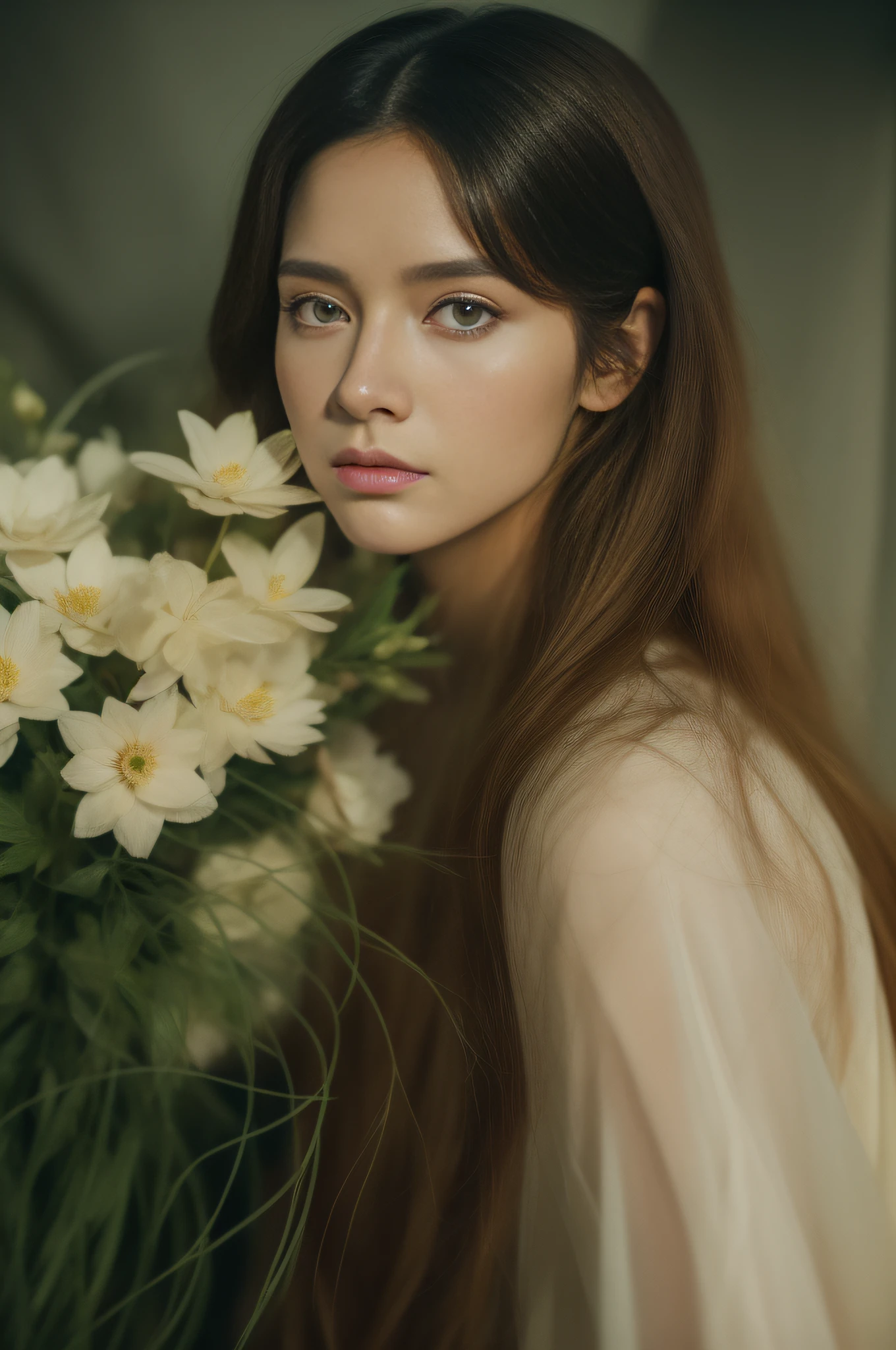 The man below is standing., Give flowers, That woman., Sitting on a shelf, floral, Long fabric for dressing, Magalie Villeneuve's clear face, Magali Villeneuve', Inspired by Magali Villeneuve, Graphic artist Magali Villeneuve, Magali Villeneuve and Monet, Charlie Bowater and Artgeem, Charlie Bower and Tom Bagshaw, Darius Zawadzki and Tom Bagshaw