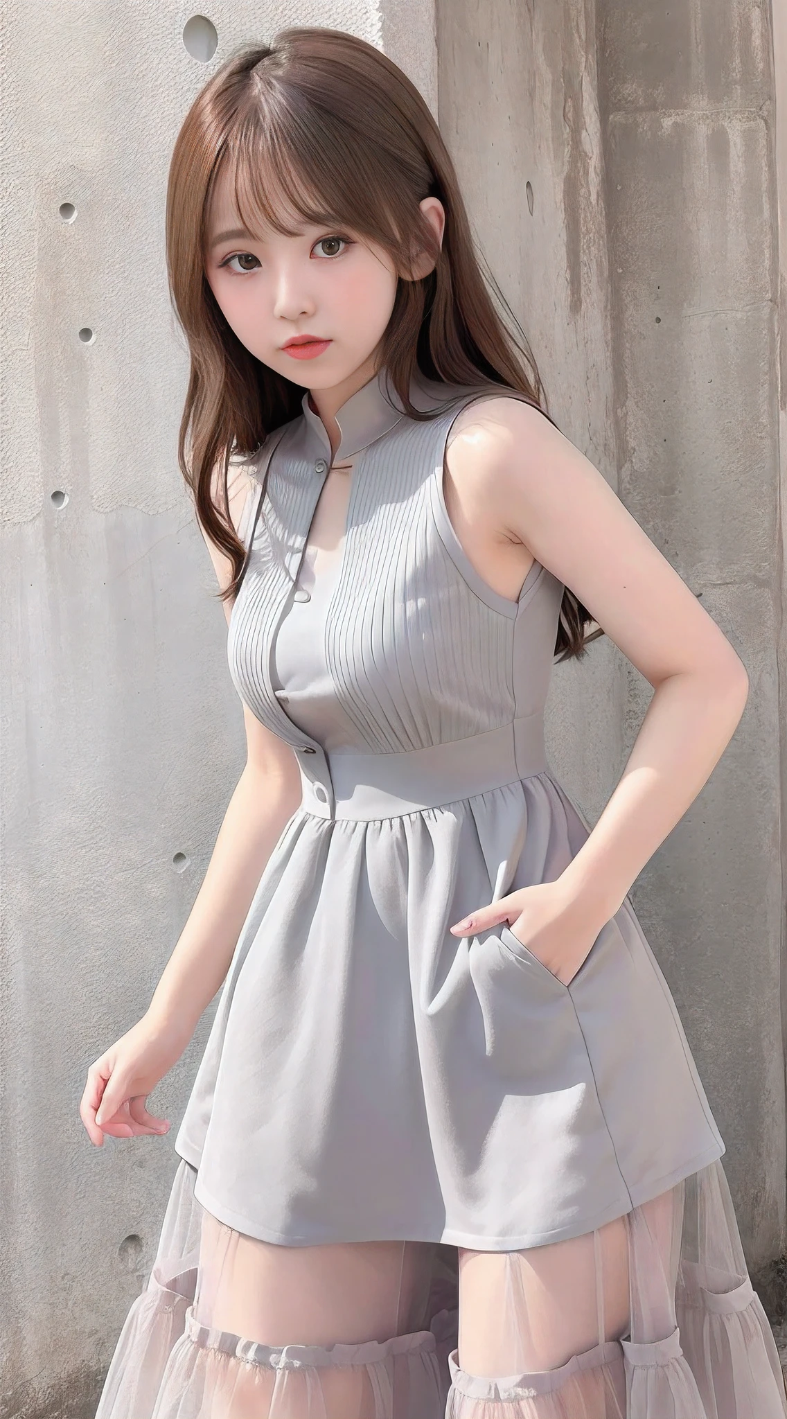 Close-up of a woman in a dress standing in front of a wall, Elegant dress, Dressed in elegant dresses, floating dress, korean women's fashion model, Guviz, Sexy dress, cute anime waifu in a nice dress, Transparent gray dress, loli in dress, cute elegant pose, IG model | Art germ, wearing flowing dress, Tumblr