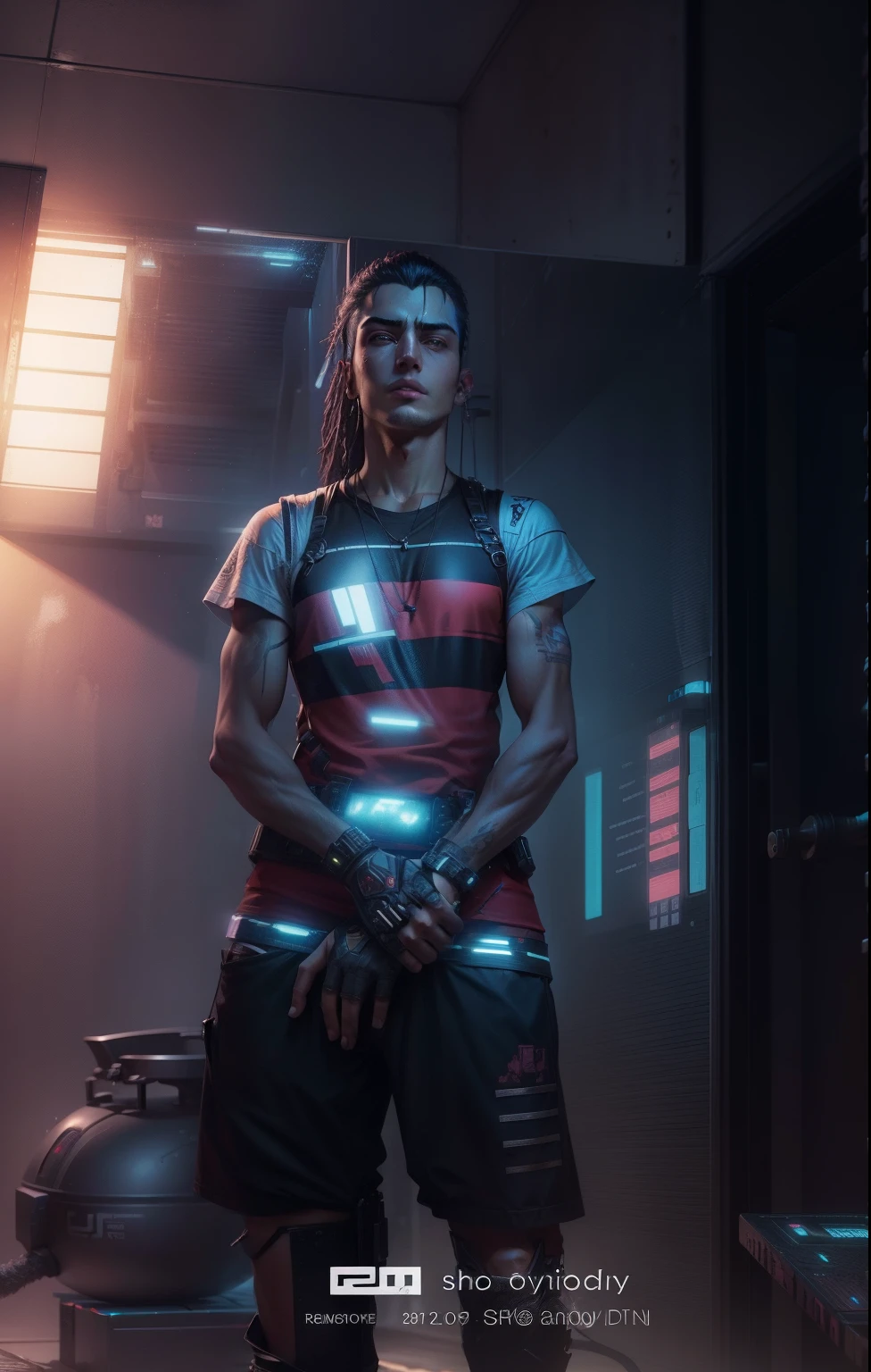 Change image to cyberpunk, handsome,cool dressing, realistic,six pack body