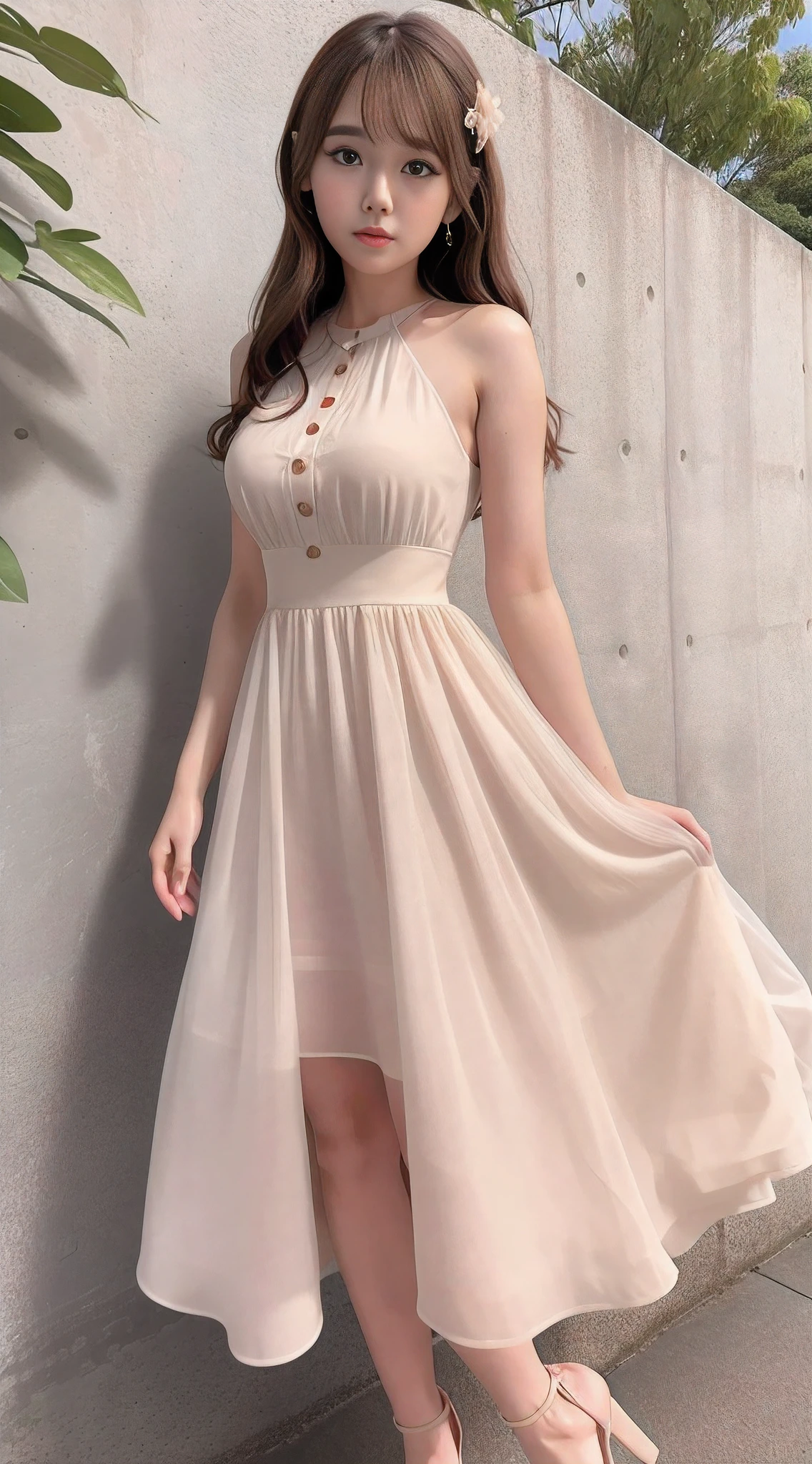 Close-up of a woman in a dress standing in front of a wall, Elegant dress, Dressed in elegant dresses, floating dress, korean women's fashion model, Guviz, Sexy dress, cute anime waifu in a nice dress, Transparent red dress, loli in dress, cute elegant pose, IG model | Art germ, wearing flowing dress, Tumblr