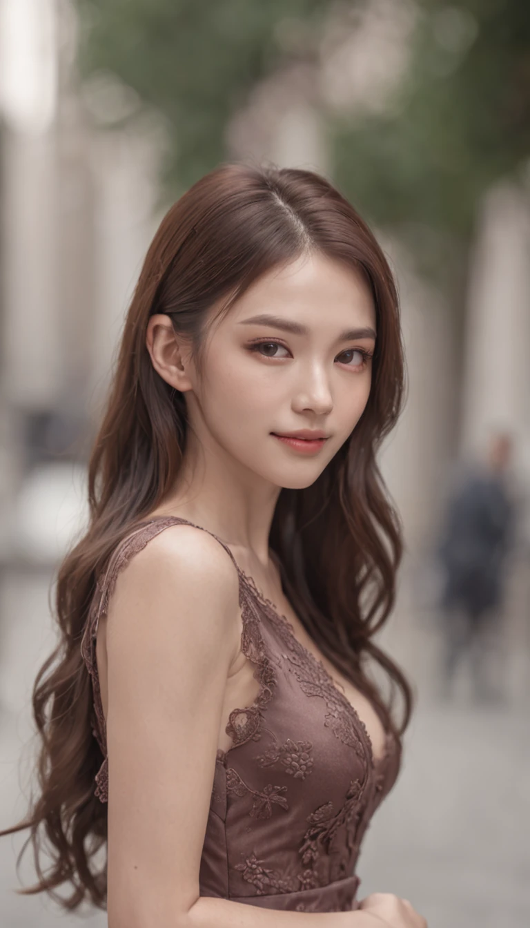 (sharp focus: 1.2), photo (full body) (europe streets), attractive 24-year-old, (beautiful face: 1.1), detailed light brown eyes, gorgeous lips, gracious face, (eye makeup: 0.85), (big breasts: 1.0), (big ass: 1.0) (firm body: 1.2), (long hair: 1.2), wearing (black miniskirt) plaid miniskirt, (provocative bustier), (moderate lighting: 1.2), depth of field, bokeh, 4K, HDR. Gorgeous, cover photo. ((skin with small spots and wrinkles), award-winning photography, (moody lighting: 1.2), depth of field, bokeh, 4K, HDR