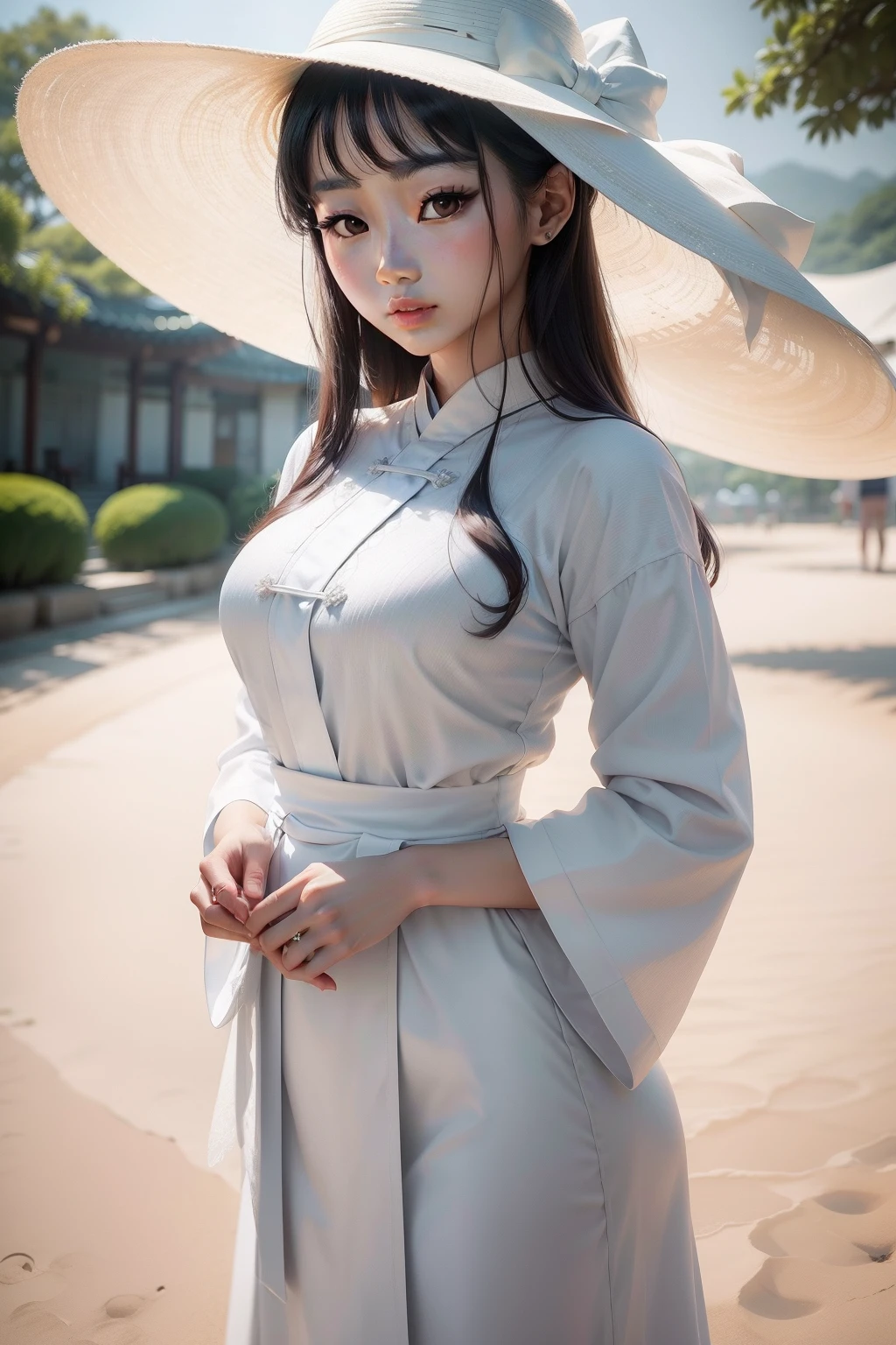 Araki woman in white hat and white shirt, beautiful Korean women, Beautiful young Korean woman, Gorgeous young Korean woman, young lovely Korean faces, Korean woman, Korean girl, wearing wide sunhat, south east asian with round face, Soft portrait shot 8 K, young cute wan asian face, a beautiful woman in white aodai, Beautiful asian woman, bae suzy