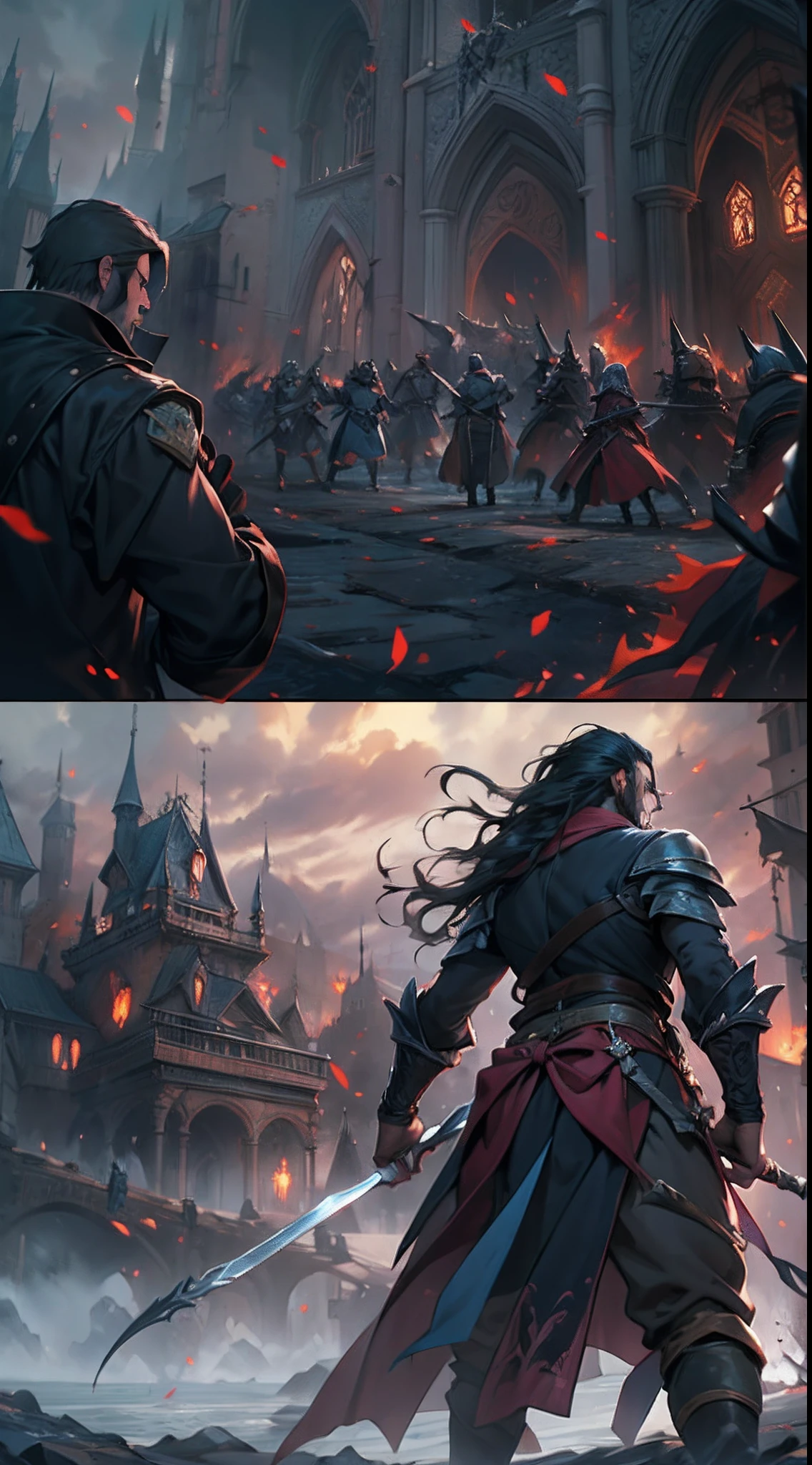 A fierce battle is about to break out between the two sides, Castlevania Lord of the Shadows hyper realistic super detailed , Tense atmosphere on the battlefield, , 32K, Best quality, Masterpiece, super detail, High details cinematic scenes from the film