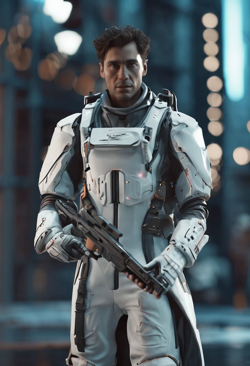 Alafed man in white coat and black shoes poses for photo, 3 d render character art 8 k, cinematic outfit photo, lunar themed attire, dystopian scifi outfit, Full characters from the movie, 8 k character details, very detailed character, elegant cinematic pose, Futuristic clothes, Awesome designer 3D rendering, full body shot hyperdetailed, full body character, Futuristic outfit