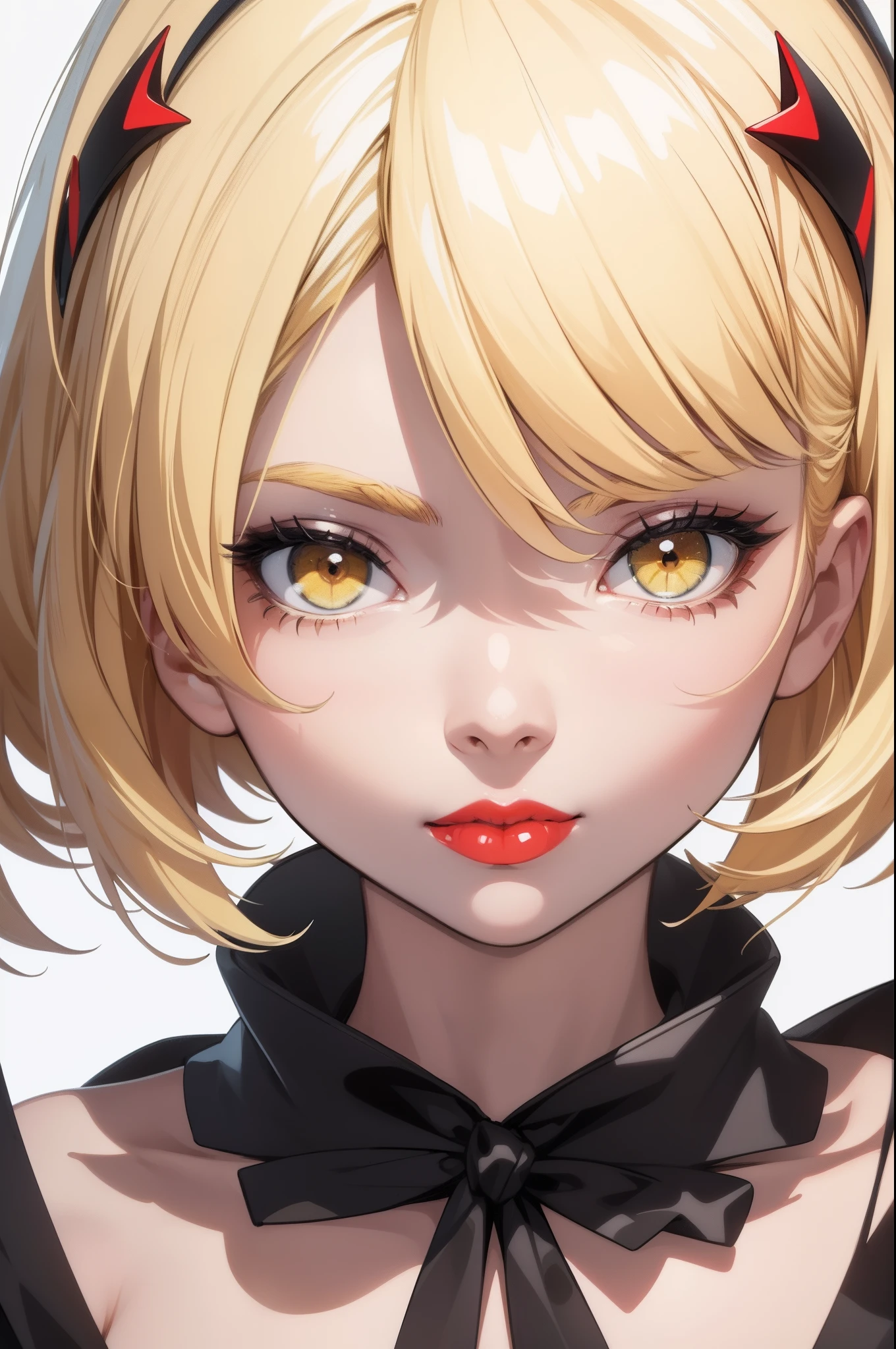 (masterpiece), (Best Quality), (white background:1.4),(a girl), ((close-up of cute face)), Looking to the Viewer, Contemporary Girl),(Big yellow crystal eyes), (round red lips), (very Short Platina Blonde Hair:1.5), (Art Deco illustration:1.4),(wearing black and white border shirt), (Reasonable design, Clear lines, High Sharpness,Best Quality, Very detailed, masterpiece, Movie Light Effects, 8K ), ((3D)), cool, model, vogue,