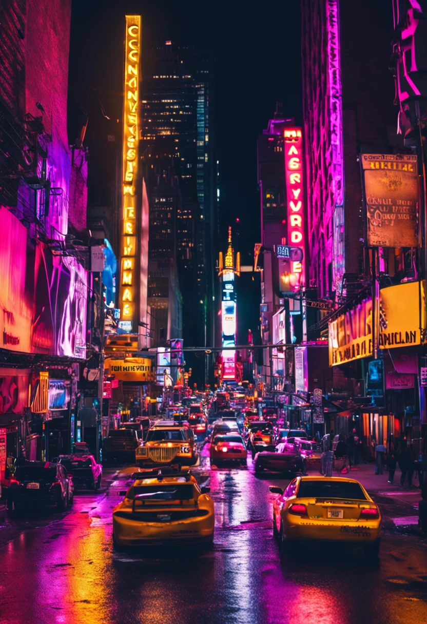 Neon New York city night view