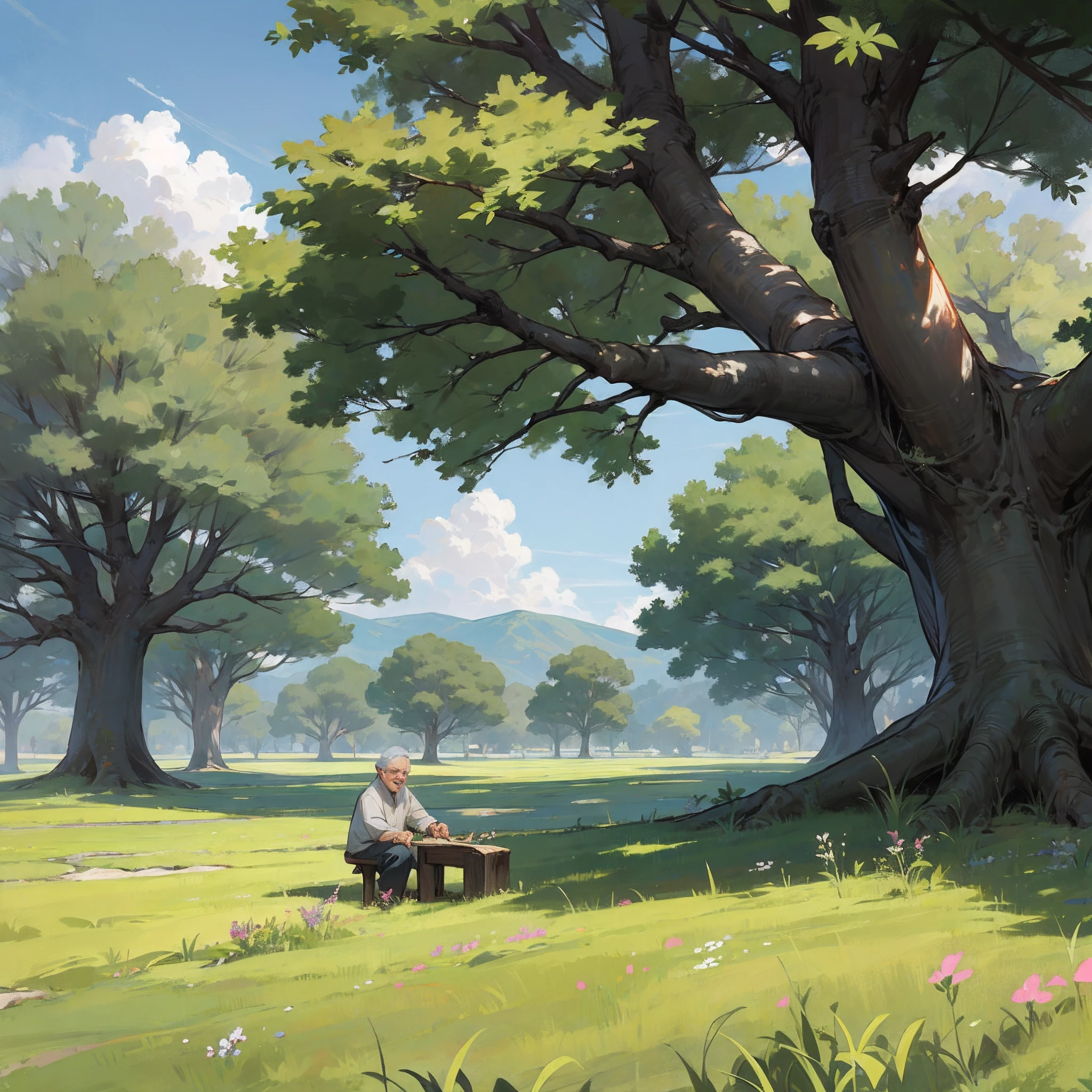 happy grandad under an old oak tree --auto --s2