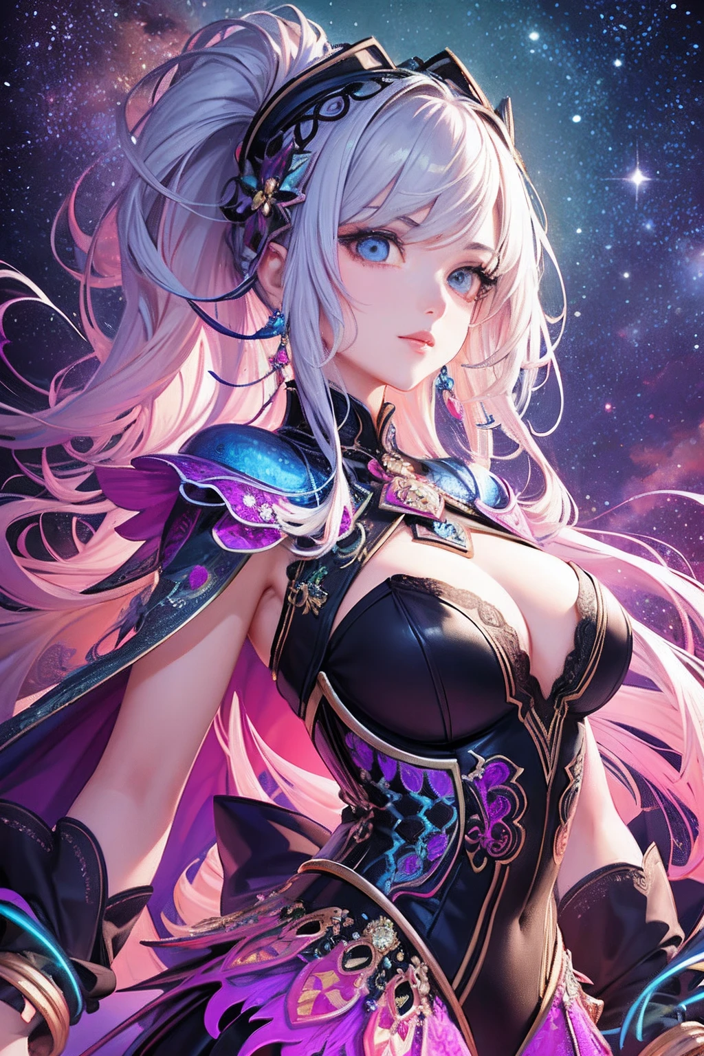 tmasterpiece,top Quority,best qualtiy,offcial art,(Beauty and aesthetics:1.2),1girll,Extremely detailed,(s fractal art:1.3),Extremely colorful,Most detailed,Bust,Overlooking,A picture that combines virtual and reality,dynamic viewing angle。