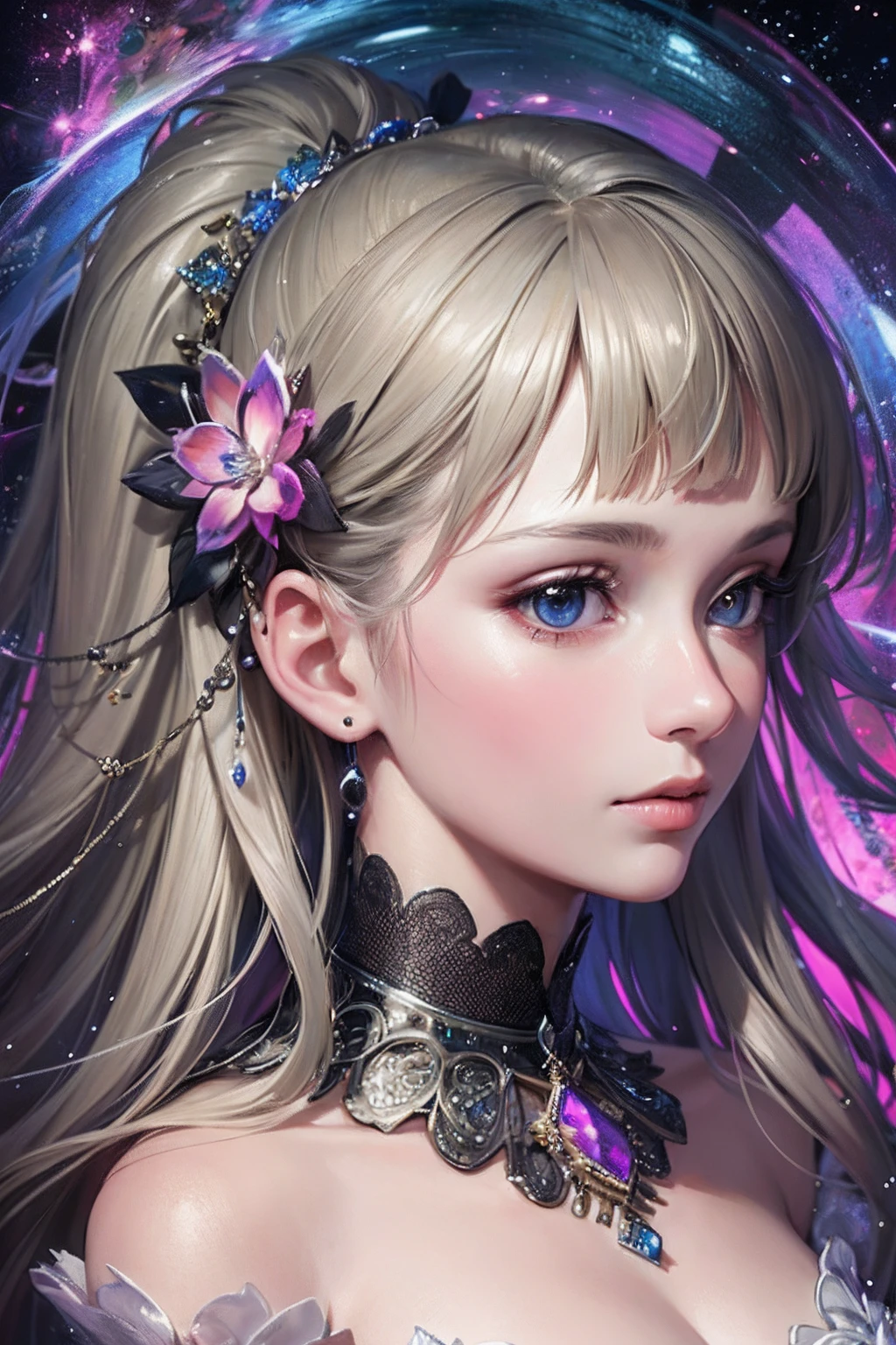 tmasterpiece,top Quority,best qualtiy,offcial art,(Beauty and aesthetics:1.2),1girll,Extremely detailed,(s fractal art:1.3),Extremely colorful,Most detailed,Bust,Overlooking,A picture that combines virtual and reality,dynamic viewing angle。