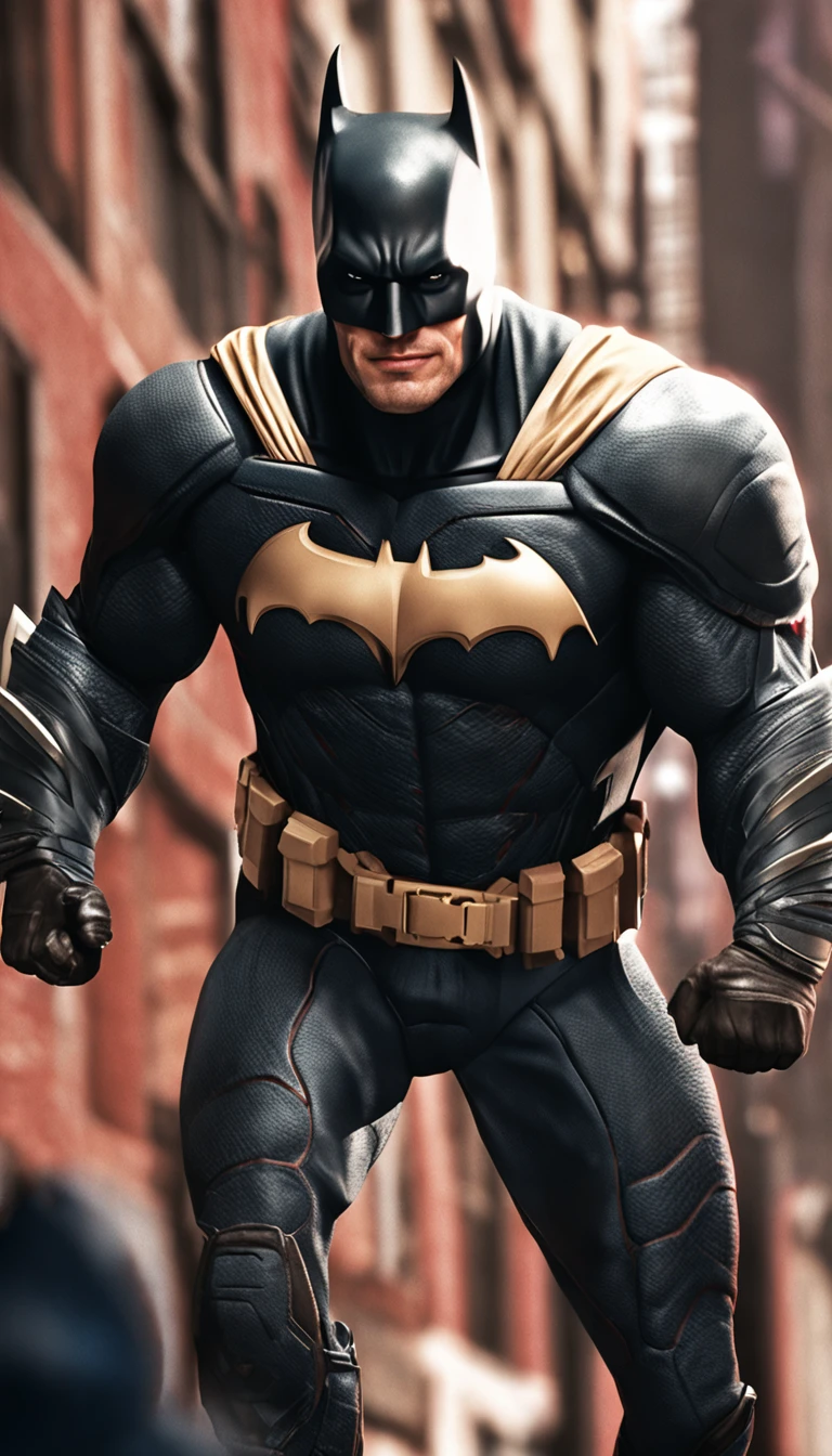 henry cavill de frente, (estilo pixar: 1.25) um retrato na altura da cintura do batman para cima, sorriso, textura natural da pele, texturas 4k, hdr, intrincado, altamente detalhado, foco nítido, cinematic visual, hiper detalhado, armadura divina branca