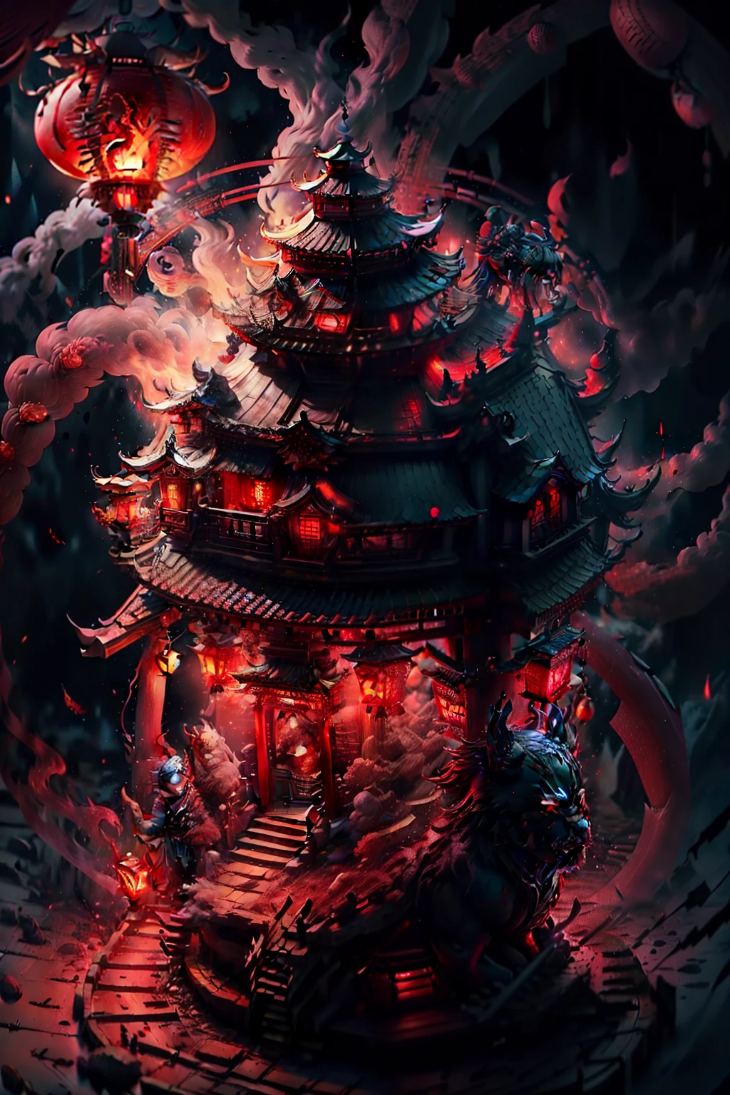 Intermediate metaverse,Chinese Ghost Festival,Night Parade of One Hundred Demons,Red Lantern,Dim light,