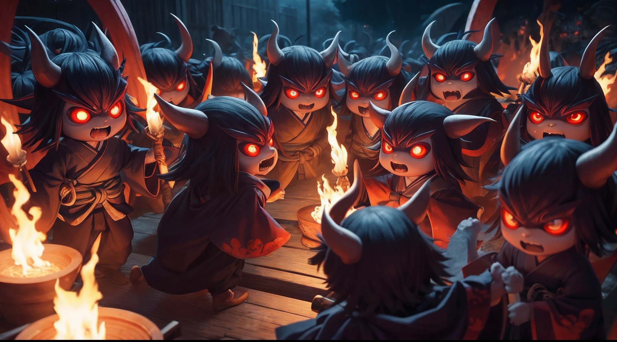pandemonium, group of yokai, group of oni, group of specter, group of apparition, group of ghost, group of phantom, 8k, high-resolution
