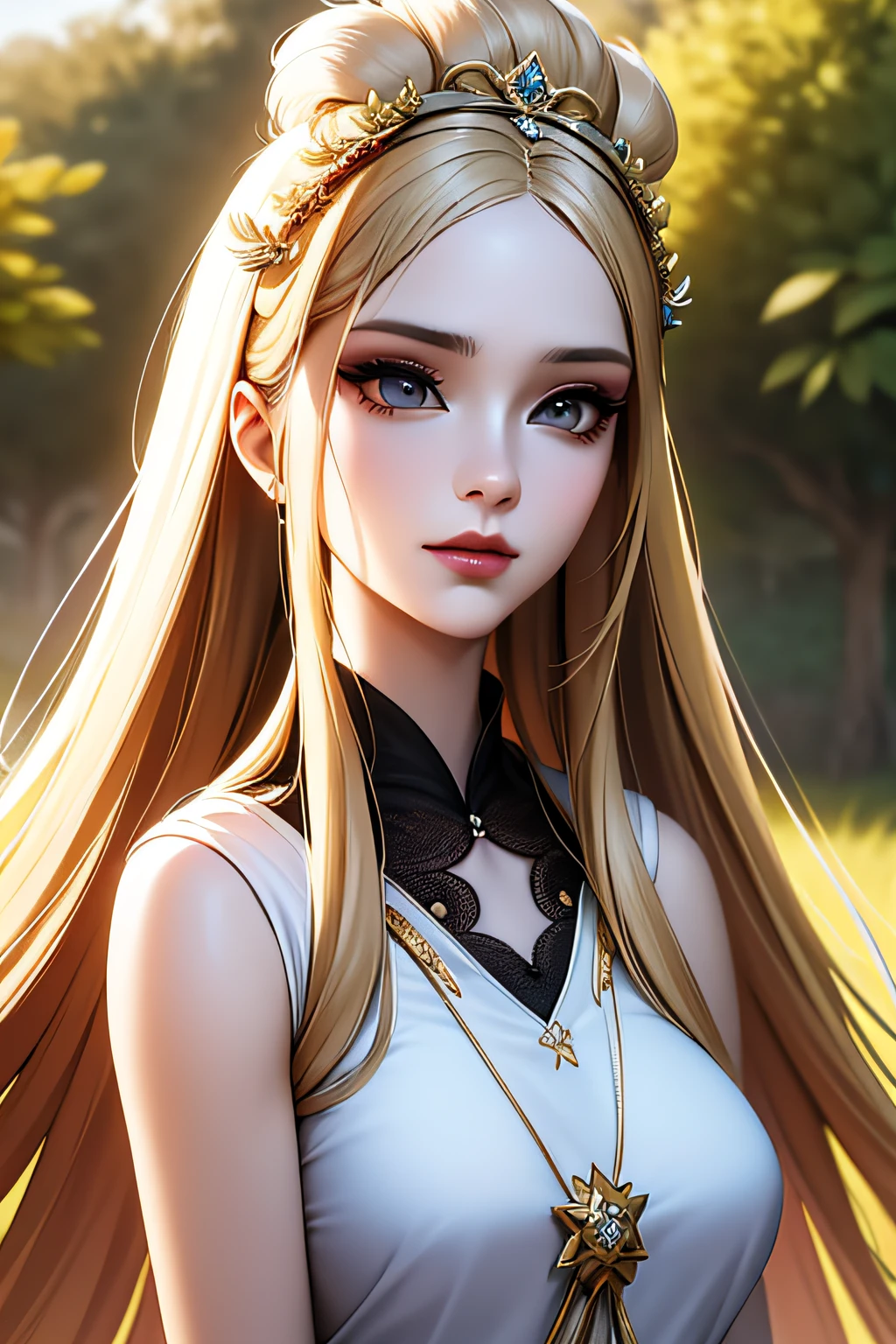 one-girl, Stylish,Delicate makeup,The background is the savannah, With incredible details,long whitr hair, Fresh literary style, Big eyes,C4D, 8K, OC renderer, Best quality,Detail art, hyper HD, Cartoon star hair accessories,outstanding,Mulan,feathered headdress