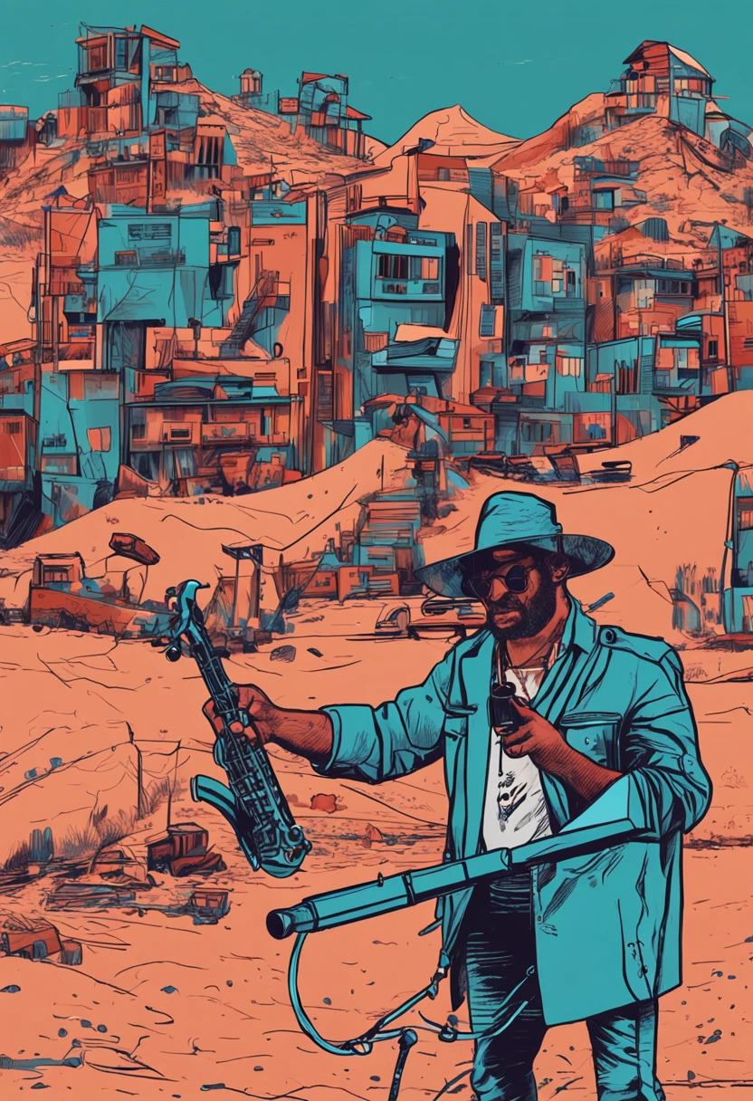 kawa,Blue wine,guitar,microphones,hand gun