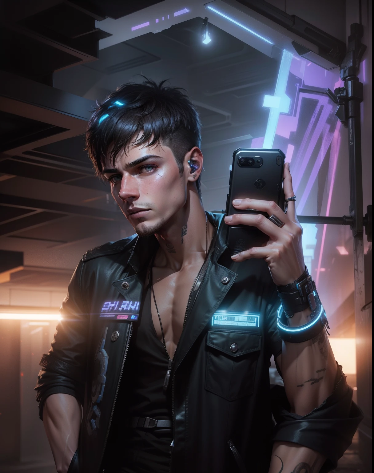 Change background cyberpunk hansome boy , realistic face , 8k ultra realistic ,