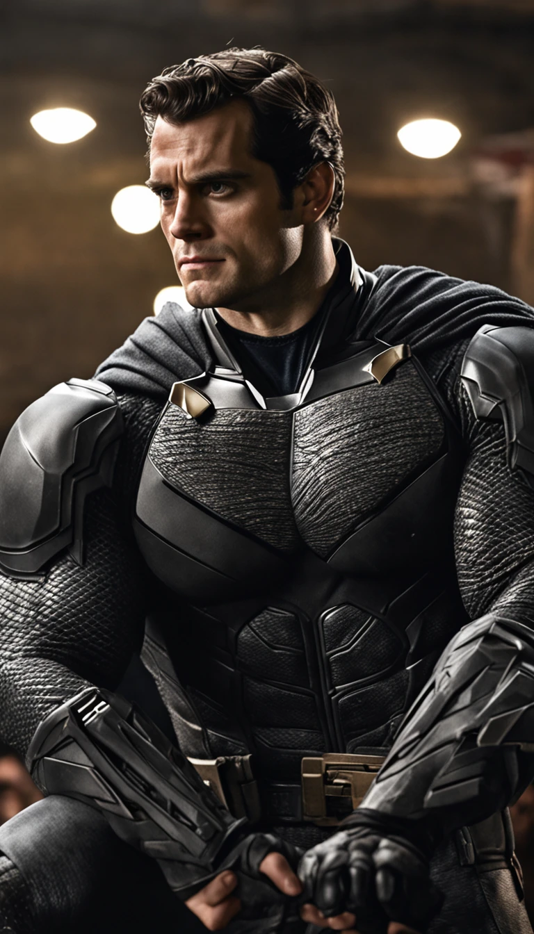 henry cavill de frente da cintuma para vima, (estilo pixar: 1.25) usando armadura do batman divino, rosto serio, textura natural da pele, texturas 4k, hdr, intrincado, altamente detalhado, foco nítido, cinematic visual, hiper detalhado, usando armadura divina branca