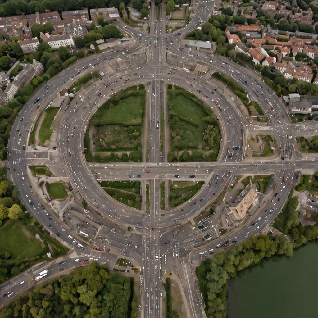 The miniature city in the ring is full of traffic
