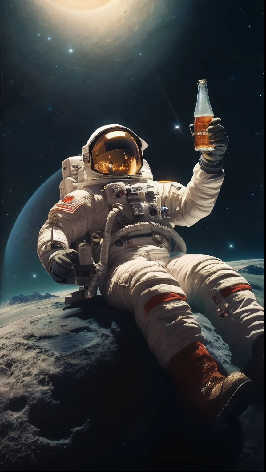 Astronaut in space with beer bottle, sentado numa rocha e lua no fundo, An astronaut relaxing in space, Astronauta na Lua, cinematic beer, beer advertisement, astronauta, ๐๐๐, Na lua, beber cerveja, beber uma cerveja, paper awesome wallpaper, lone astronaut, um astronautaa, Beeple e Tim Hildebrandt, na lua, HQ 4K papel de parede do telefone, Astronaut in Space
