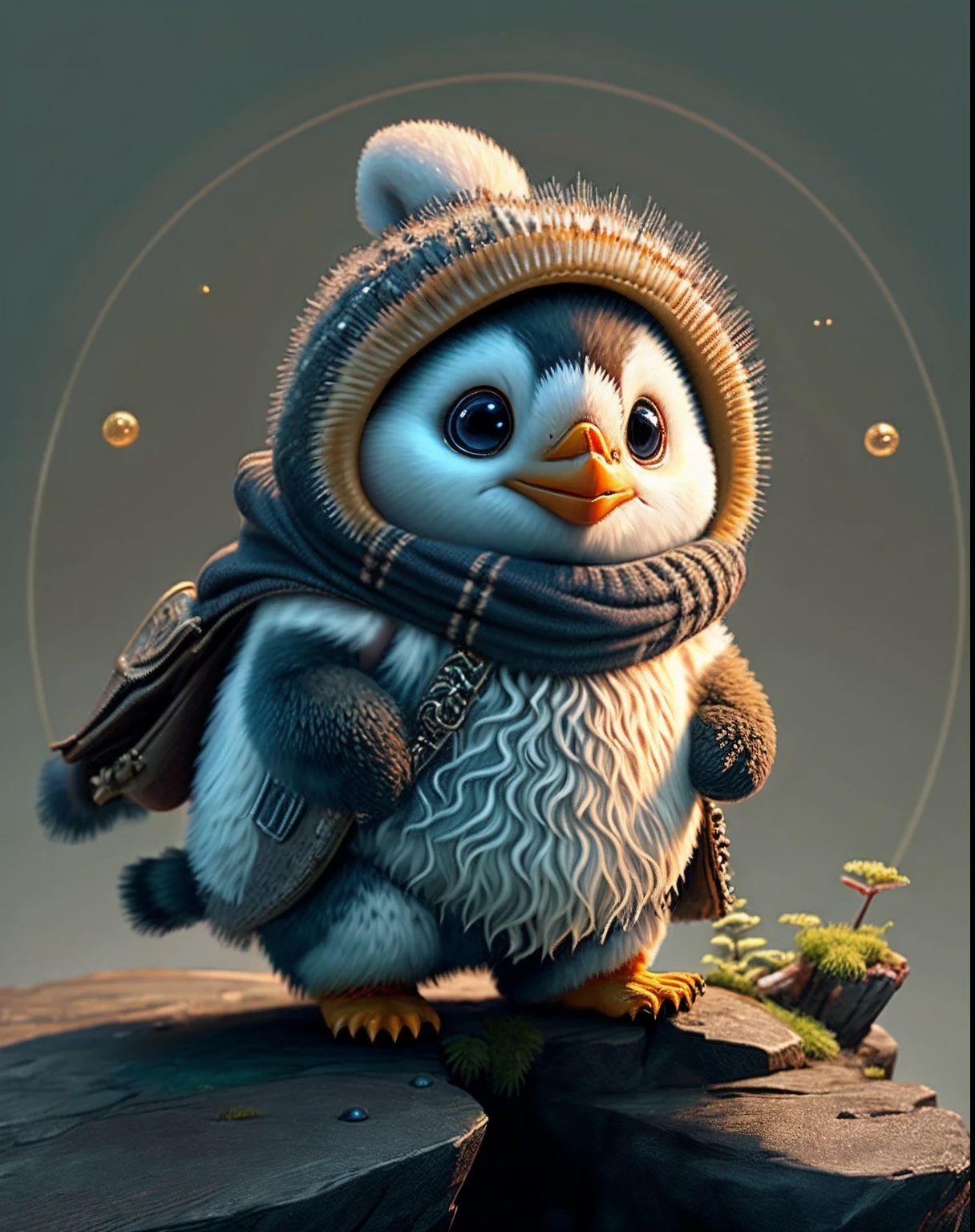 Top image quality、"Create cute creature masterpieces with inspired ultra-detailed concept art. Let your imagination come alive", (Bearded Penguin), high detailing, in 8K、Top image quality、Dressed up as a martial artist in the game、Using knuckles、Kick Pose