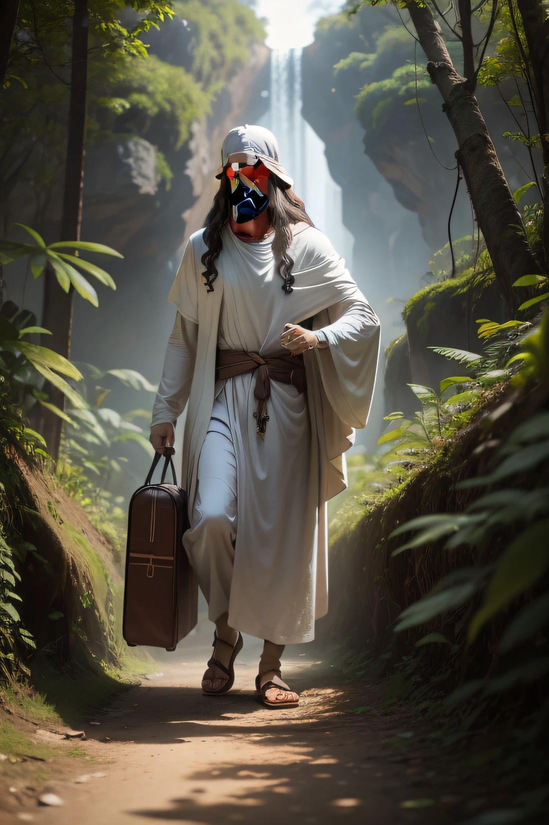 crie uma imagem de Jesus Christ falando com alguem em um ambiente muito bonito