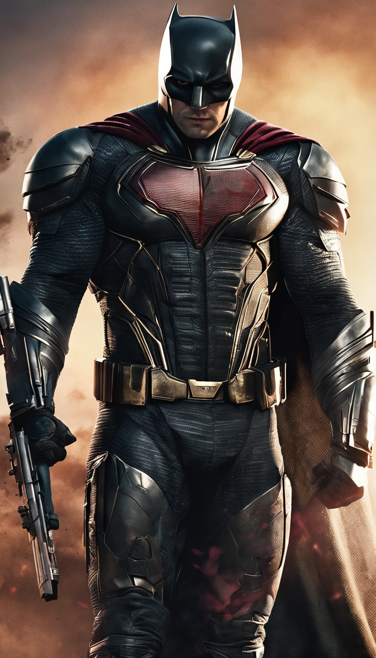 henry cavill usando armadura divida do batman de frente da cintura para cima,