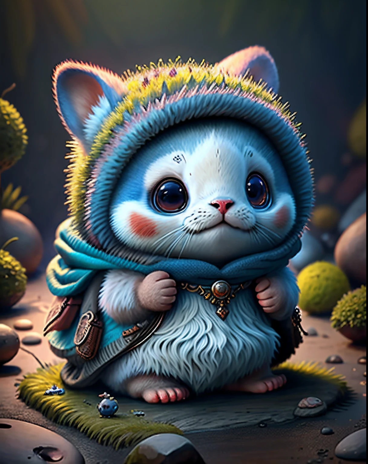 Top image quality、"Create cute creature masterpieces with inspired ultra-detailed concept art. Let your imagination come alive", (Seals), high detailing, in 8K、Top image quality、Dressed up as a berserker in a game、uses magic、Defensive magic in the background