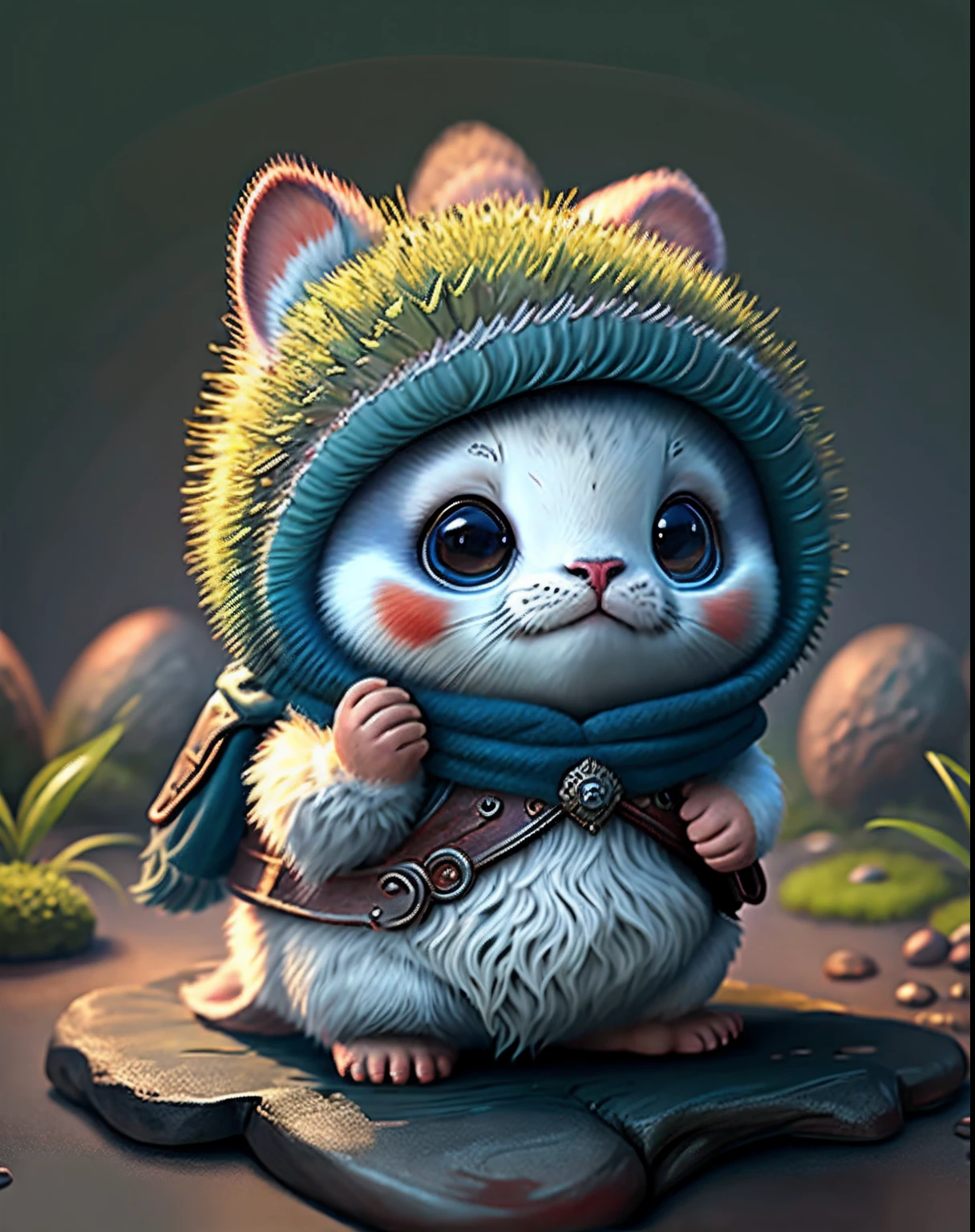 Top image quality、"Create cute creature masterpieces with inspired ultra-detailed concept art. Let your imagination come alive", （Seals）, high detailing, in 8K、Top image quality、Dressed up as a berserker in a game、uses magic、Defensive magic in the background