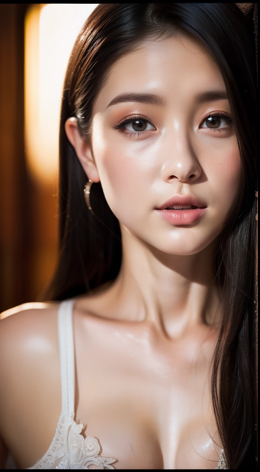 (photograph:1.2)、(photorealistic:1.3)、(masterpiece:1.3)、(Highest image quality:1.4)、ultra high resolution、(detailed eyes)、(detailed facial features)、(Detailed garment features)、8K resolution、solo focus、26 year old mature woman、no makeup、Detailed leal beautiful eyes、bangs、gold hair、long cut hair, braided hair、(realistic skin)、beautiful skin、charming、ultra high resolution、Super realistic、High definition、Camisa branca aberta、small breasts、bust B cup、cool beauty、Gray background、cinematic lighting、perfect、soft light、High resolution skin:1.2、realistic skin texture