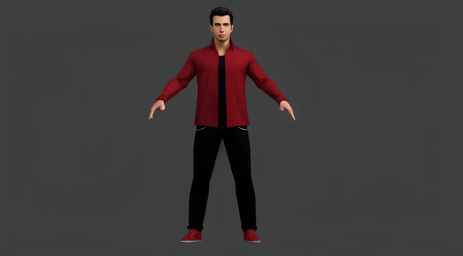 arafed image of a man in a red shirt and black pants, modeled in signature poser, full body single character, full body character, single character full body, maxwell render, full body render, male character