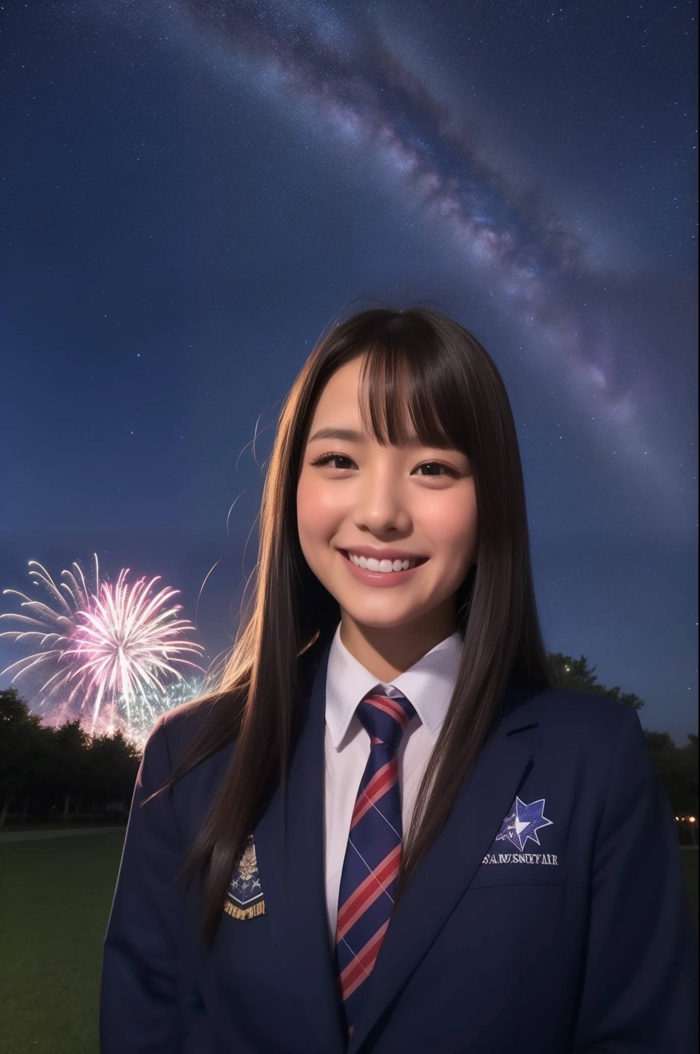 A smile、hi-school girl、校服、While doing fireworks、starrysky、Aurora、a beauty girl