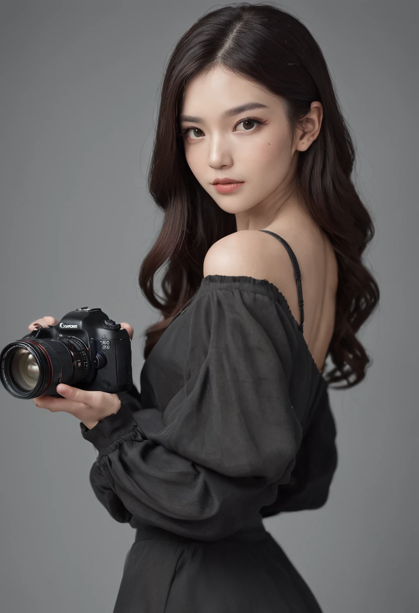 (One lady)、hyper realistic photography, Full body walking, (Beautiful Pepe Frog Meme), Beautiful and intricate charm, A seductive look in her beautiful gray eyes, Perfect Anatomy, Posing in front of a SLR camera, In natural and bright light, Reflects light、Shine in her beautiful soft, slightly wavy black hair, Dress fashionably in a stylish black top and pants, Top, With great confidence, 8K UHD, Super masterpiece, 3D Rendering