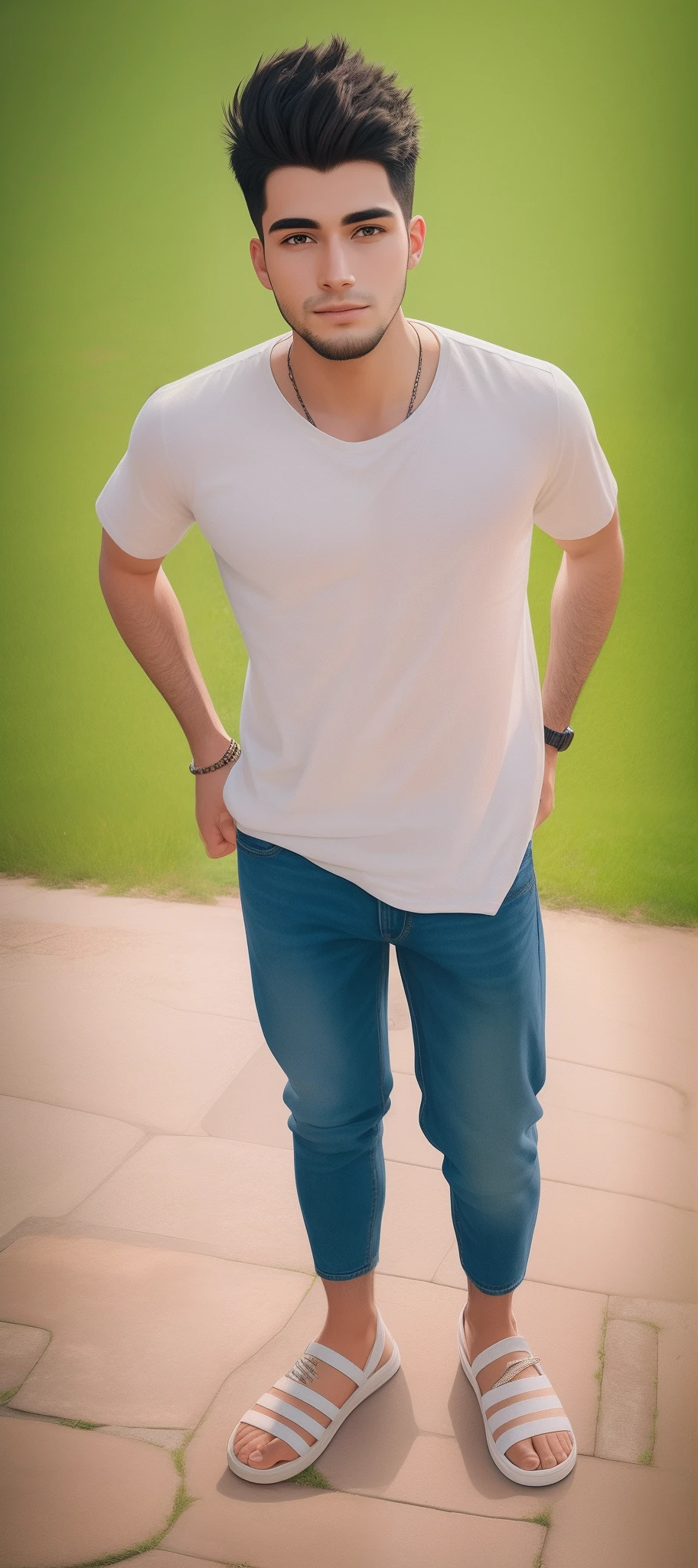 Portrait of a 25-year-old man dressed in jeans change background good looking