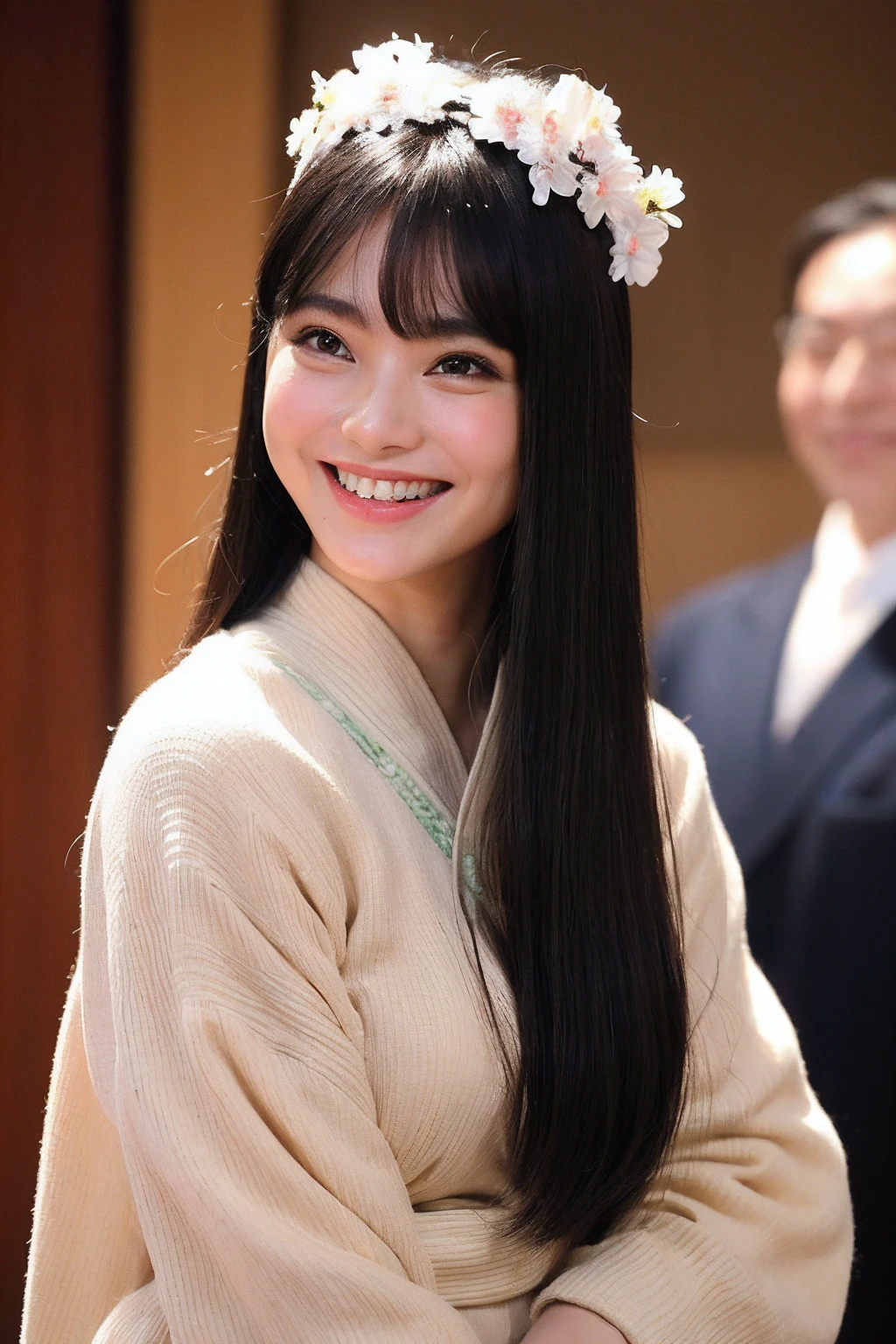 (extra detailed body、extra detailed face、best qualtiy:1.2)、femele、looking at the viewers、(Awa Odori、a smile)、(Koenji in the background:1.4)