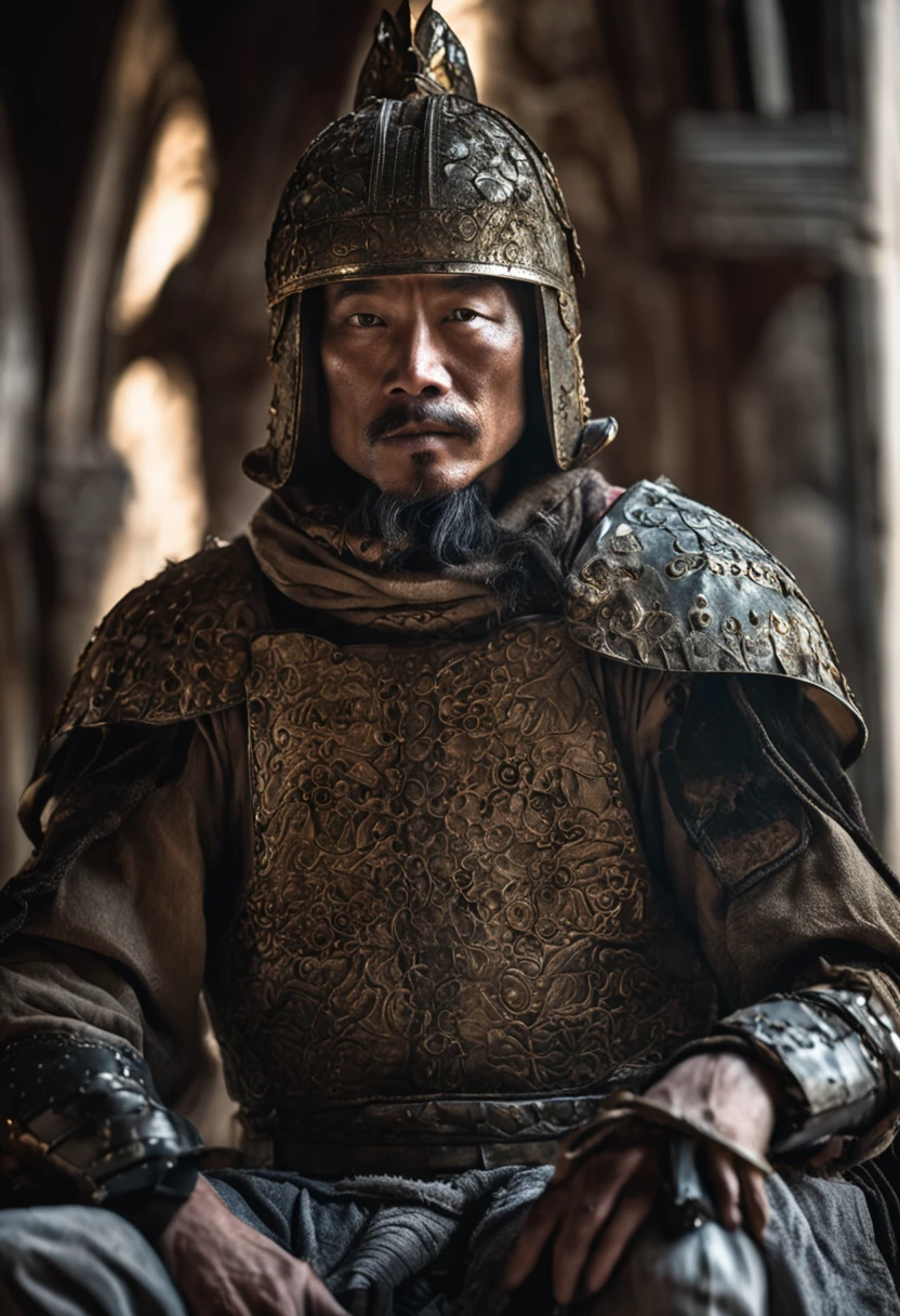 1 man,(sit astride),Masterpiece, Absurd, Award-winning photo, Extremely detailed, Amazing, masculine details, Extremely detailed eyes and face,Tang Dynasty armor,Medieval knight armor,arabarmor,author:Lee Jeffries Nikon D850 Film Stock Photography 4 Kodak Portra 400 Camera F1.6 lens rich colors hyper realistic texture realistic lighting dramatic lighting unrealengine trend in artstation cinestill 800 tungsten, Young man, photographed, professional, High contrast, 1boys, sit astride,Crotch view,expressive look, hdr, Highest quality, Sharp focus, looking at viewert, Facing the viewer, 8K, ultra sharp resolution, Cinematic lighting, Sharp focus,church in classical style, columns detail Corinthias poorly lit, hall bright lights, flashing lights,