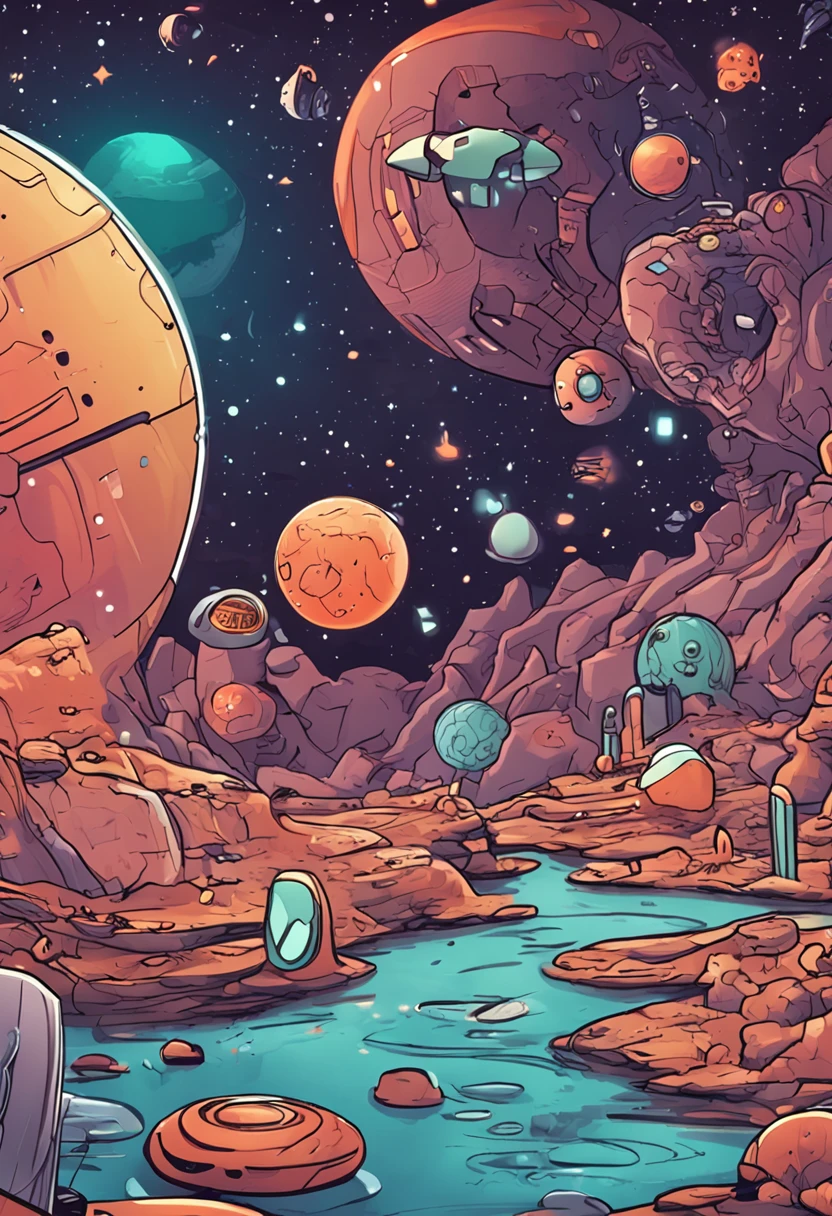 Game Slot, estilo do surrealismo fotorrealista, escultor colorista abstrato, Derramado, fluido e solto, Influence of science fiction, carved cartoon icon art, Desenho estilo 3D Pixar, A planet in space, isolado, explorando a lua ao fundo muitos planetas e estrelas, Cinematic light, cenas fotorrealistas, arte de anime, epics, RTX em, DAZ3D, Digital Arts Techniques, animated illustrations, fundo transparente, deixar apena
