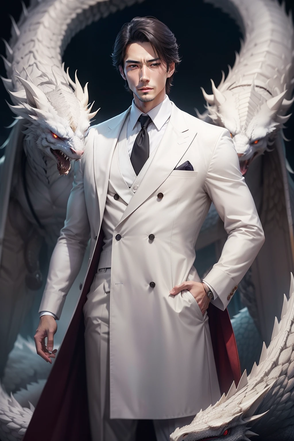 人物,gentleman,Handsome face,Wearing a doctor's white coat,Surrounded by dragons
