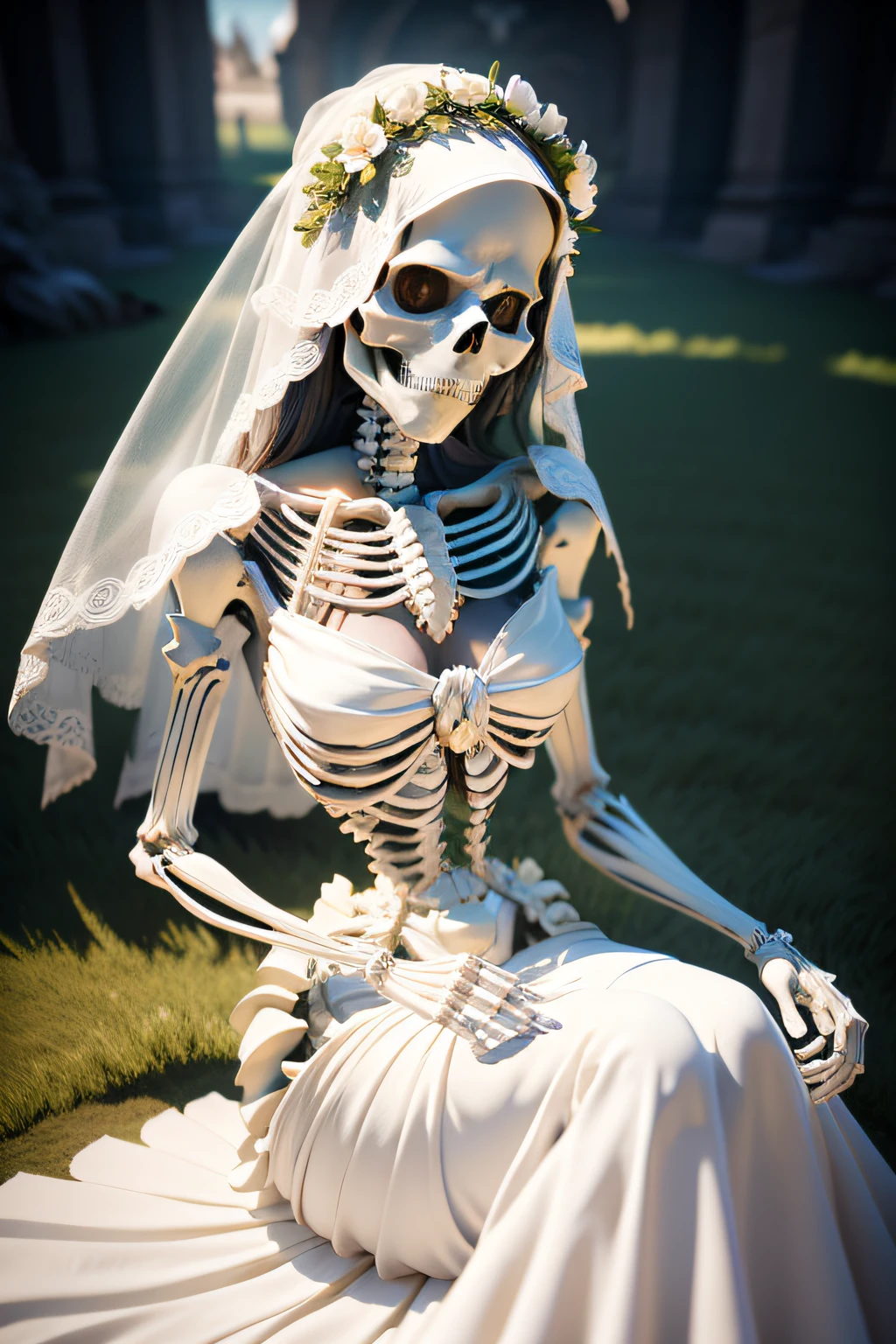 A tall, ivory skeleton stands enveloped in a radiant aura of pure white light. Though its skeletal frame is exposed, it wears a simple white robe that contains the glowing essence within. Its skull and bony hands and feet shine with a holy luminescence. This is a being of the highest virtue - its every movement bathed in sacred illumination. Where it steps, darkness retreats. Its empty eyes convey boundless compassion and wisdom. This sacred sentinel watchfully guards the realms of light. Its purpose is to guide lost souls and drive away evil. Though intimidating in appearance, it emanates an energy of perfect tranquility and grace. This is a holy vision - a glimpse of the divine in skeletal form. It is a beacon of hope to all who seek goodness and truth.