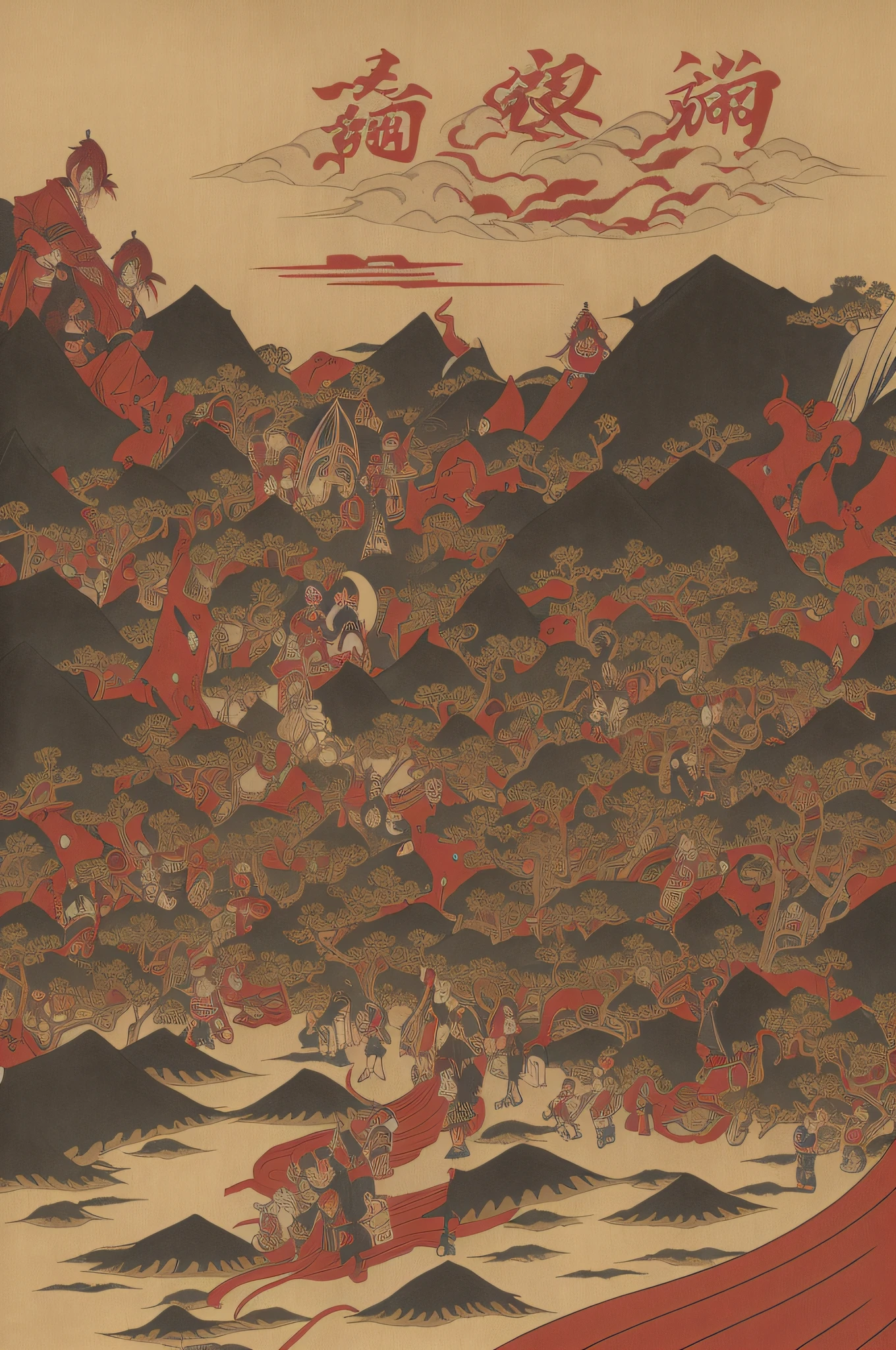 Hyakki Night Line (Japan Anime/Manga), Hyakkiyakō, Parade of 100 Demons, atmospheric illustration depicting a mystical procession of a hundred otherworldly creatures