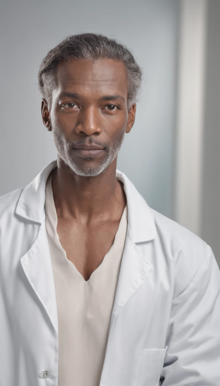 (professional 3D render:1.3) AF (Realistic:1.3) most beautiful artwork photo in the world, Features a black man in a hospital as a patient, the white male doctor in the background,