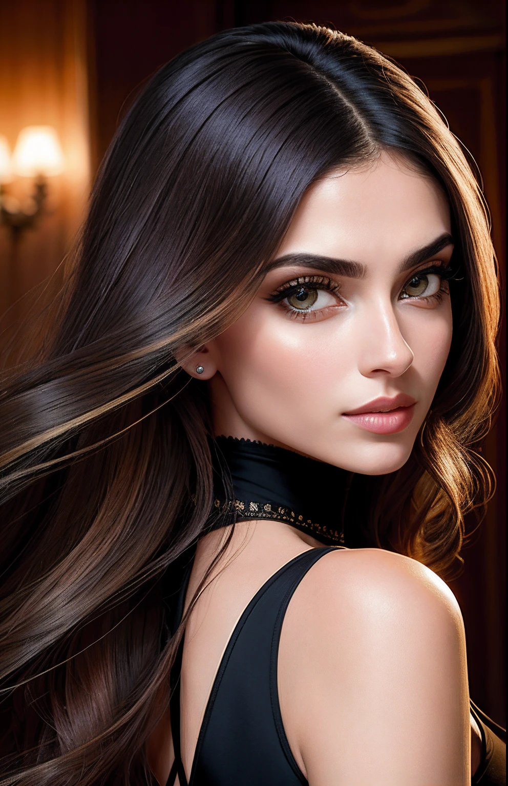uma de frente, mulher com longos cabelos pretos e um top preto, Anastasia Ovchinnikova, cabelos pretos e olhos grandes, mulher iraniana bonita, pale-skinned persian girl, julia sarda, Angelina Stroganova, arab young monica belluci, julia gorokhova, Viktoria Gavrilenko, cabelos pretos e olhos castanhos