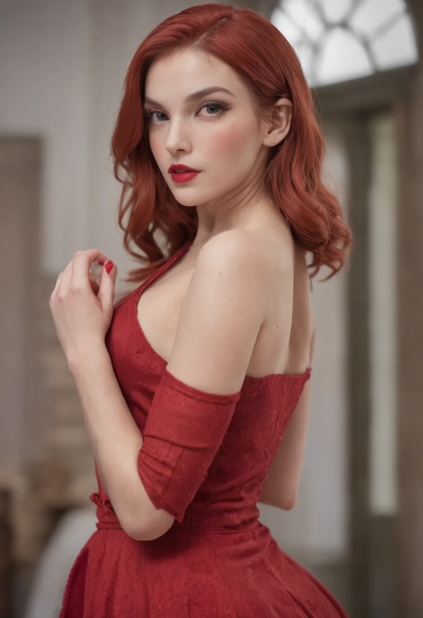 (One lady)、ren、fully body photo、18-year-old Jessica Rabbit in the living room, Pubic hair, Showing , huge tit, Roger Rabbit, Blue Gloves, Red high heels