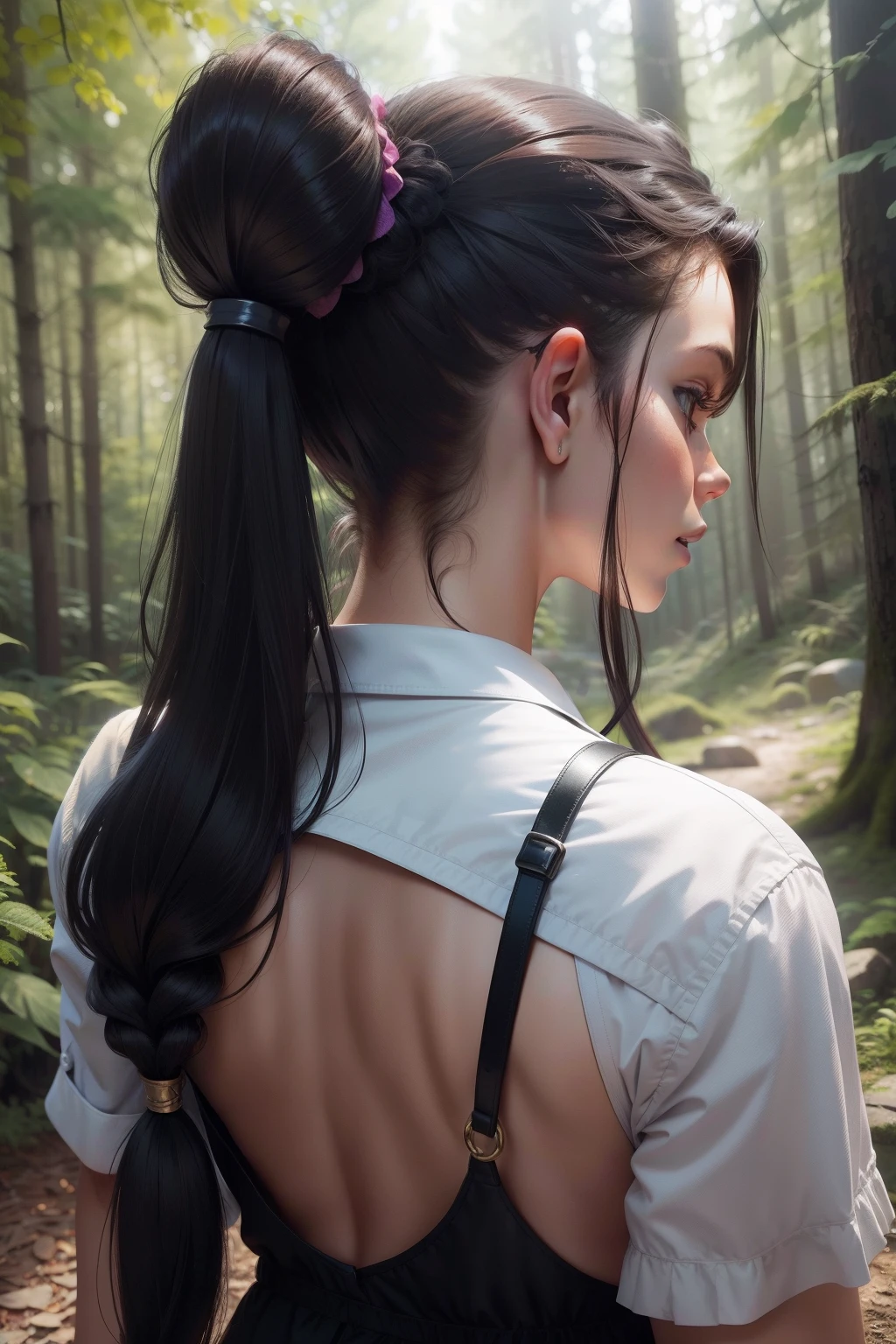 Back，tmasterpiece，pony tails，Deep forest