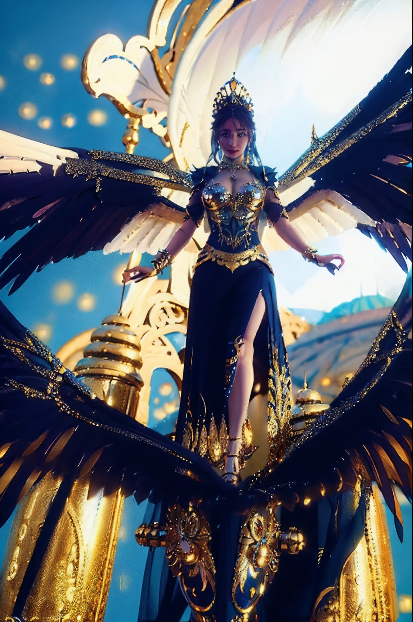 woman (goddess a masterpiece) in a white and gold costume with wings, concept art , cgsociety contest winner, fantasy art, hyperdetailed fantasy character, fantasy art, extremely high detail, stunning cgsociety, 3d render character art 8 k, a beautiful fantasy empress, elegant cinematic fantasy art, detailed fantasy digital art,