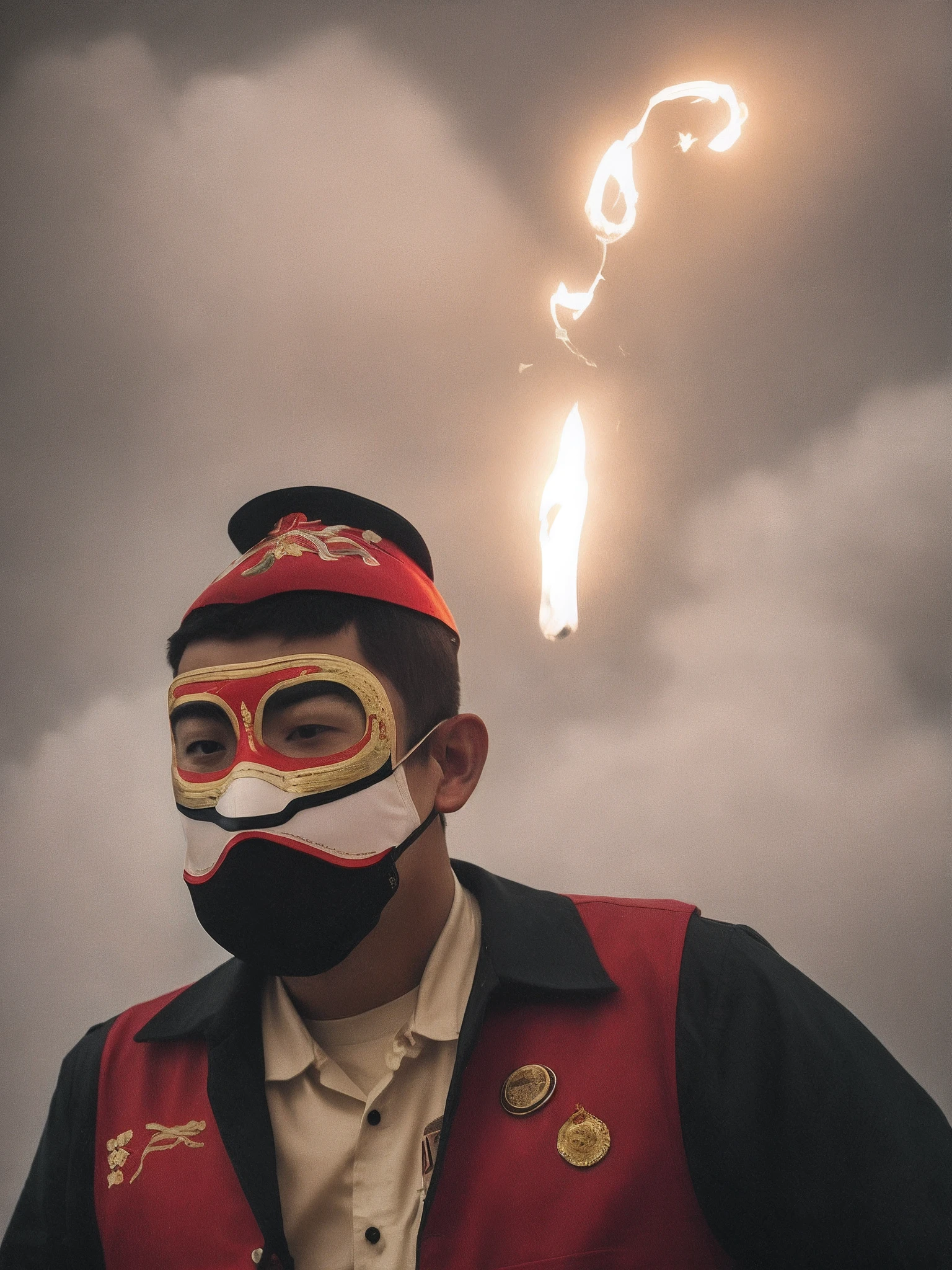 k hd,Clouds at your feet,On the left side of the cigarette column stood a man with a red and white mask,Middle low and four weeks high,In front of the right, there is Zhong Kui's birthday