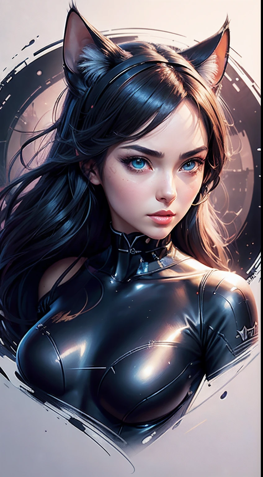 Portrait of Catwoman, anime catgirl, smooth soft skin, Fantastic Big Eyes, beautiful intricate colored hair, Symmetrical, anime wide eyes, Beautiful eyes, Soft lighting, Detailed face, By Makoto Shinkai, Stanley Ateg Liu, Phlegm sputum, phlegm, rossdraws, concept-art, Digital painting, looking at the camera in, 1girll，full bodyesbian，Raised sexy