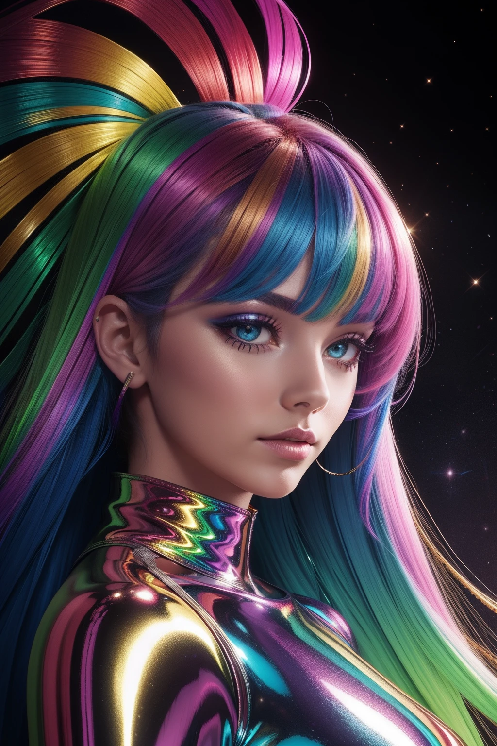 "metallic rainbow woman"